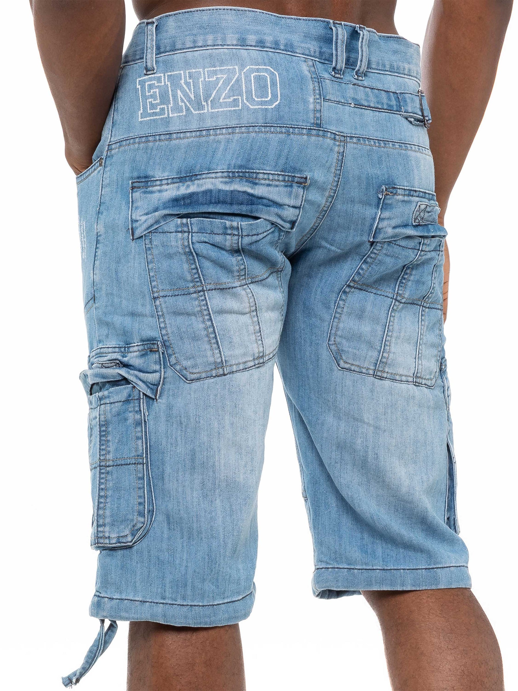 EZS404 Mens Raw Combat Cargo Denim Shorts | Enzo Designer Menswear ENZO RAWDENIM