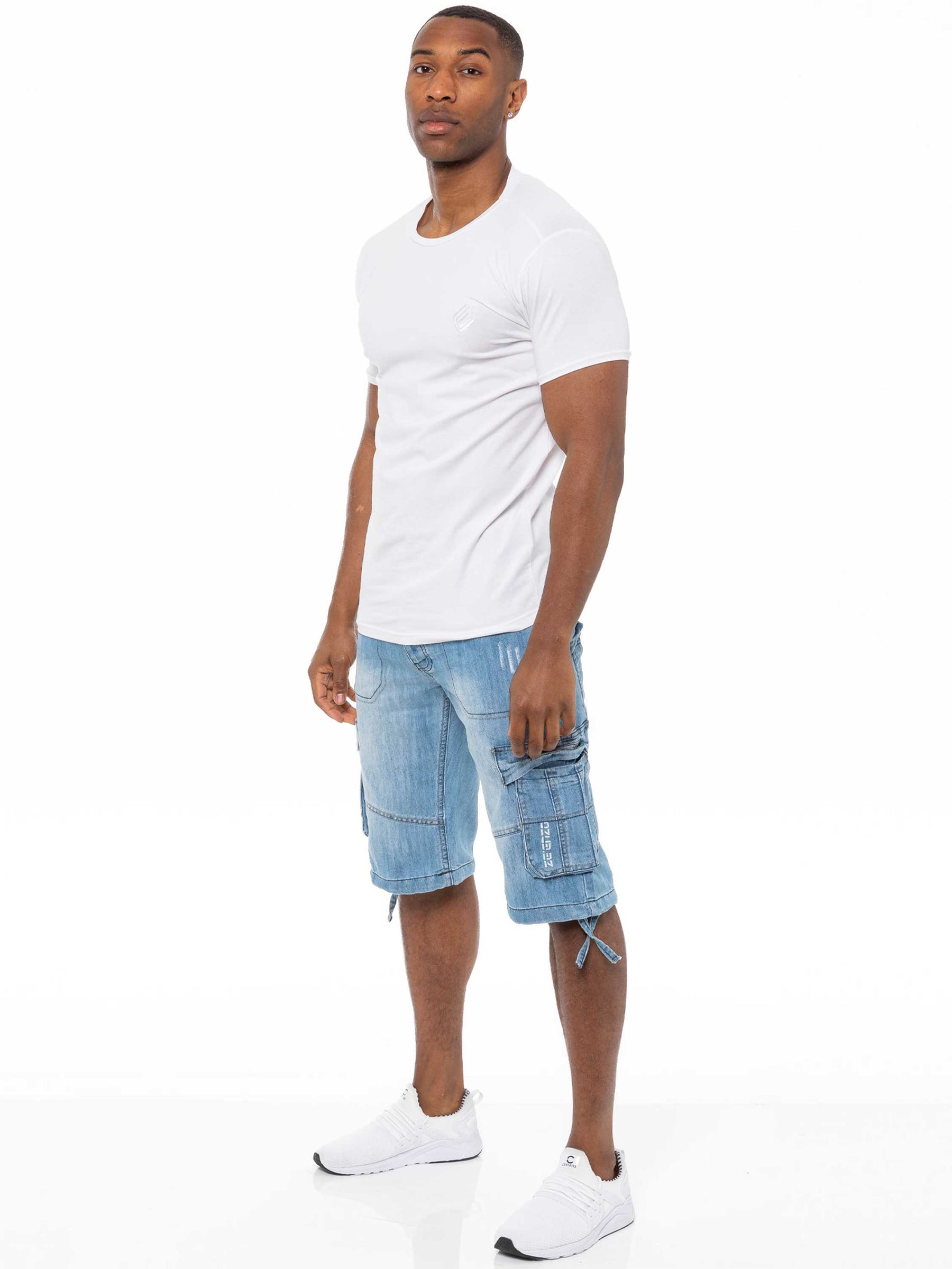 EZS404 Mens Raw Combat Cargo Denim Shorts | Enzo Designer Menswear ENZO RAWDENIM