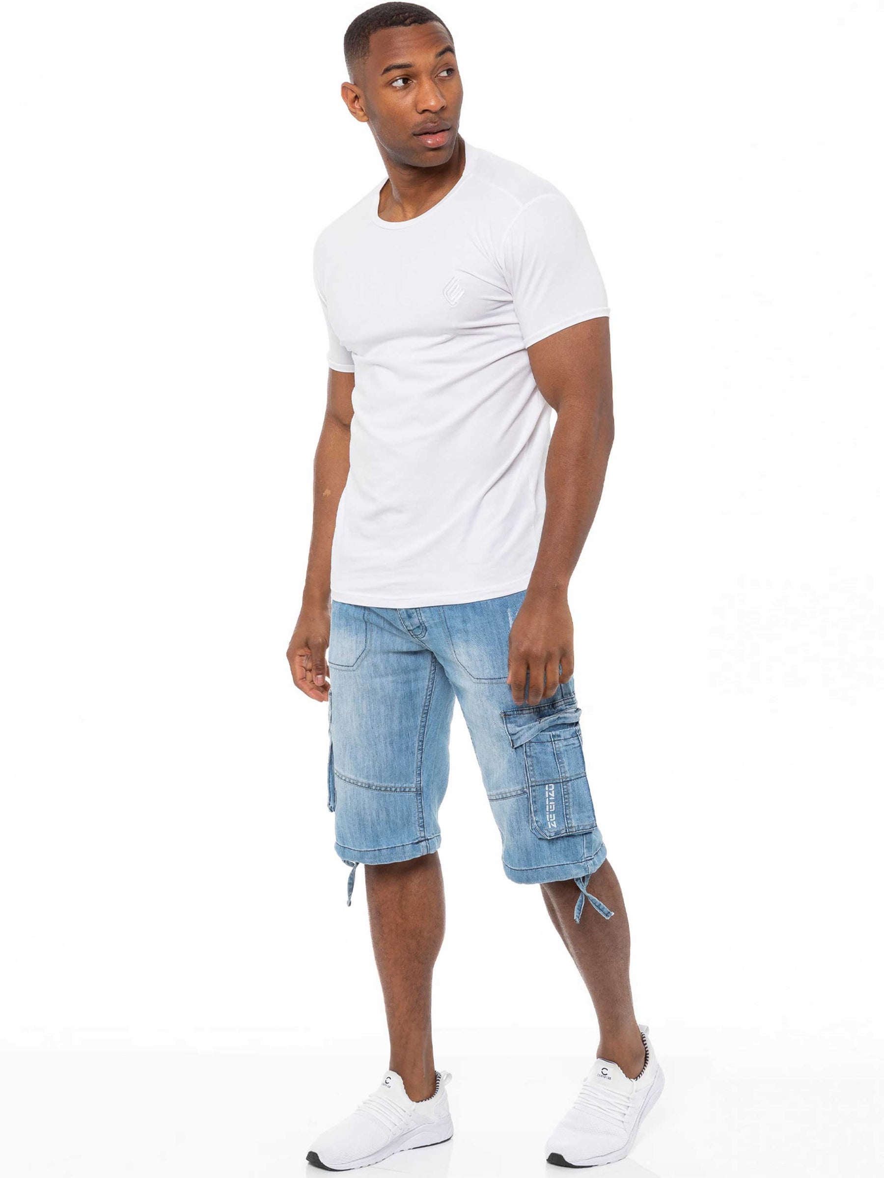 EZS404 Mens Raw Combat Cargo Denim Shorts | Enzo Designer Menswear ENZO RAWDENIM