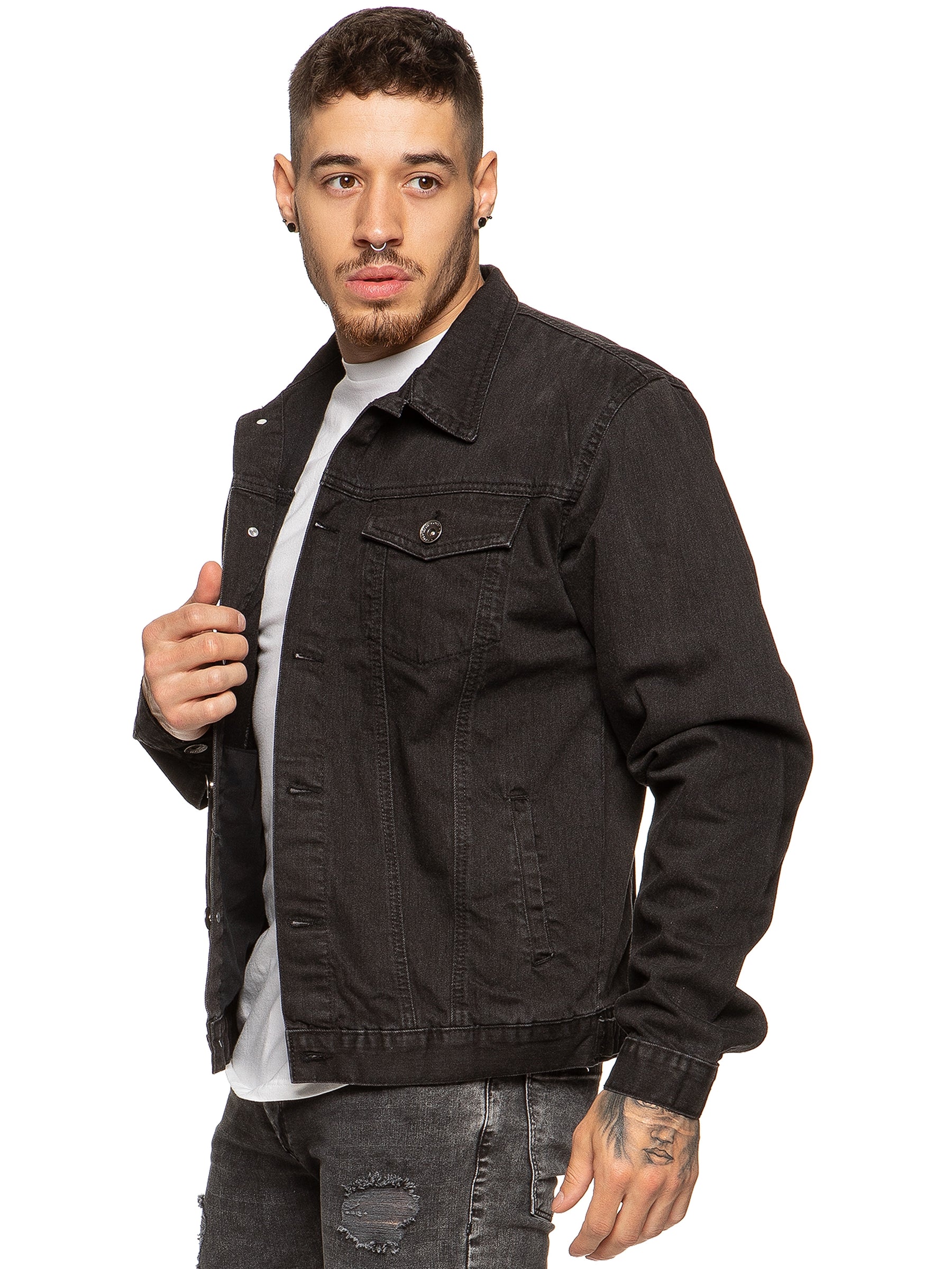 EZJ391 Black Mens Enzo Denim Designer Jacket - Black | Enzo Designer Menswear ENZO RAWDENIM