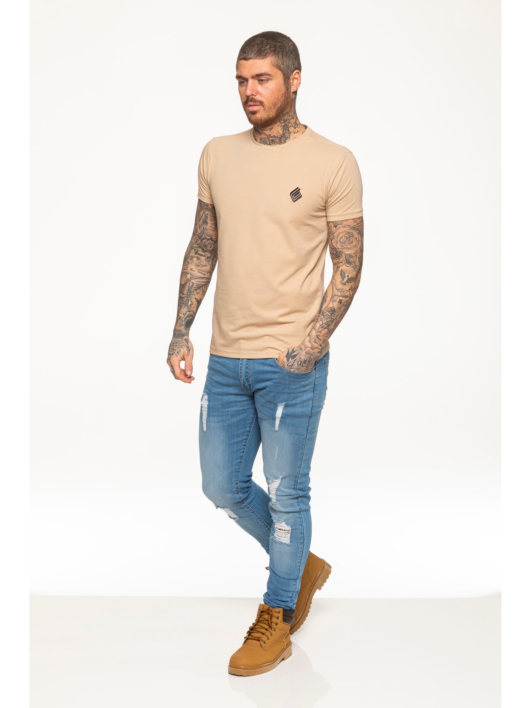 EZTS581 Enzo Mens Slim Fit Stretch Muscle T-Shirt ENZO RAWDENIM