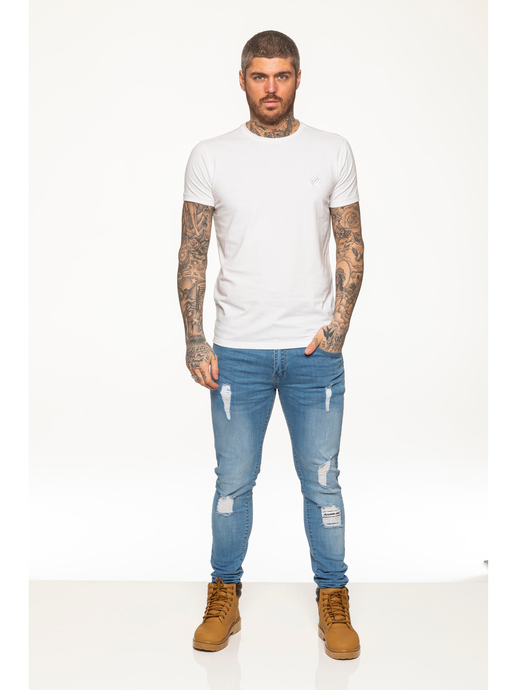 EZTS581 Enzo Mens Slim Fit Stretch Muscle T-Shirt ENZO RAWDENIM