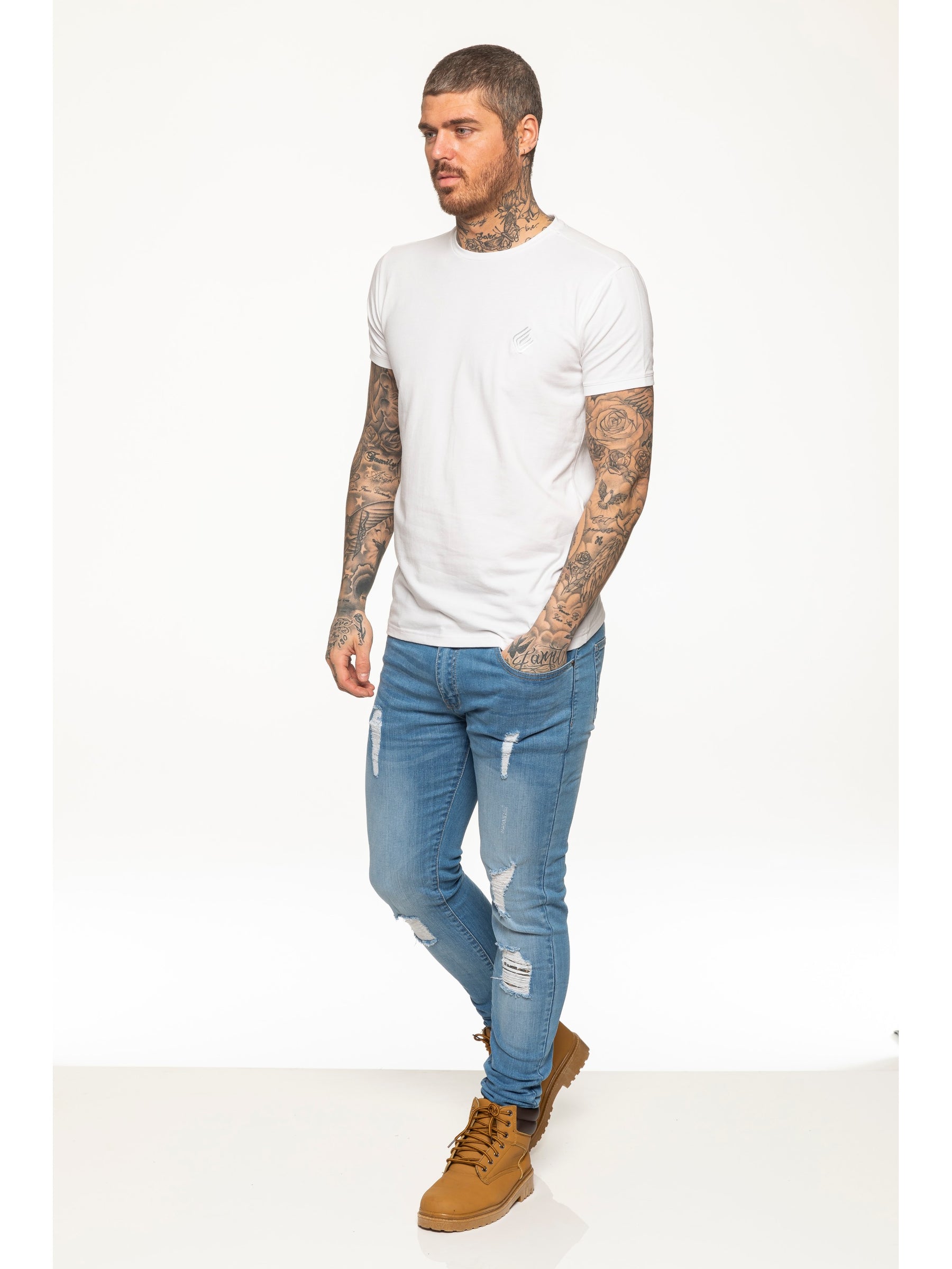 EZTS581 Enzo Mens Slim Fit Stretch Muscle T-Shirt ENZO RAWDENIM