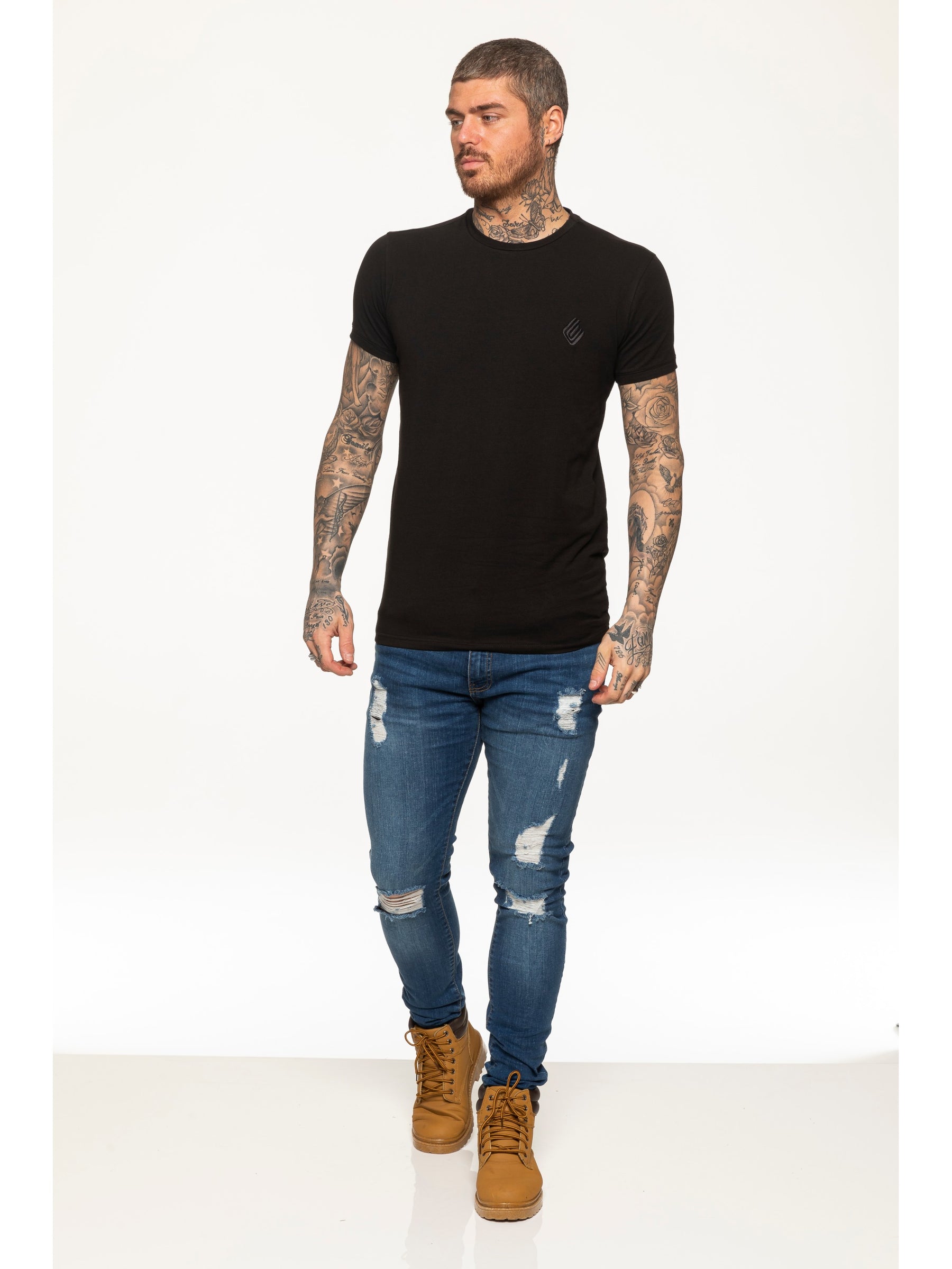 EZTS581 Enzo Mens Slim Fit Stretch Muscle T-Shirt ENZO RAWDENIM