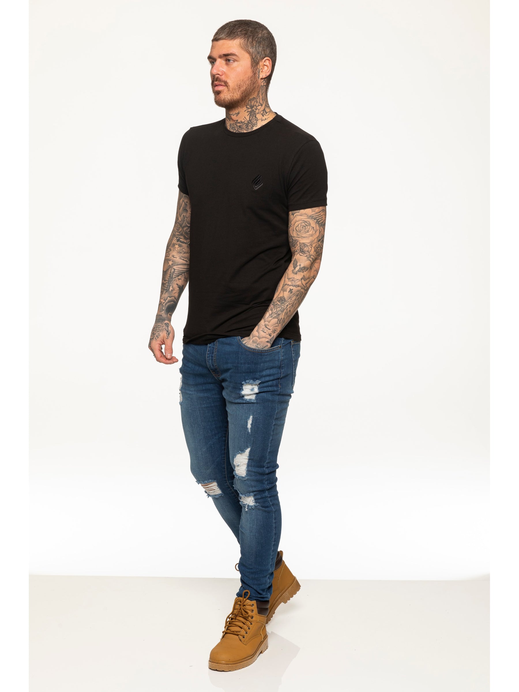 EZTS581 Enzo Mens Slim Fit Stretch Muscle T-Shirt ENZO RAWDENIM