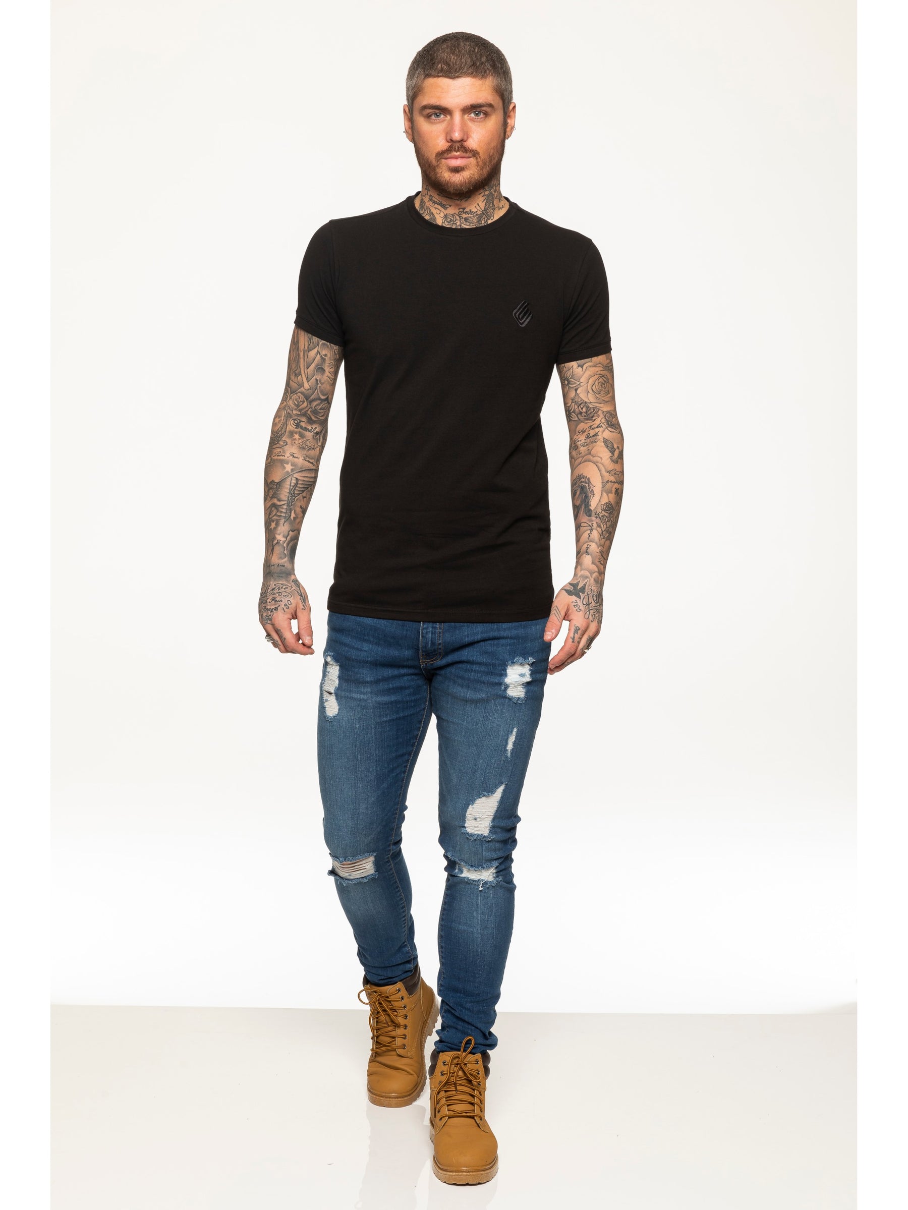 EZTS581 Enzo Mens Slim Fit Stretch Muscle T-Shirt ENZO RAWDENIM