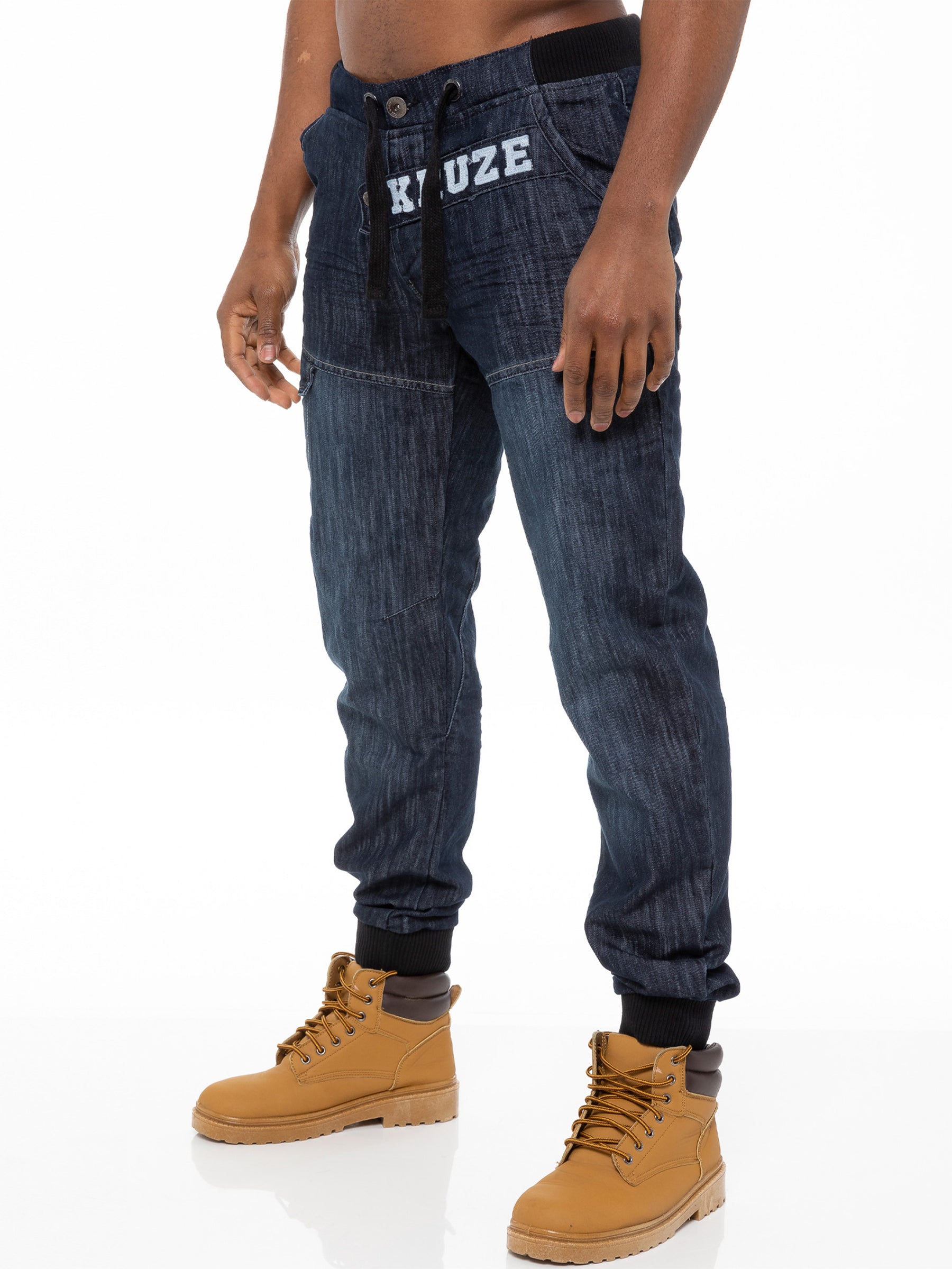 KZ101 KRUZE Mens Designer Casual Mid Stonewash Branded Denim Cuffed Jeans Pants KRUZE RAWDENIM
