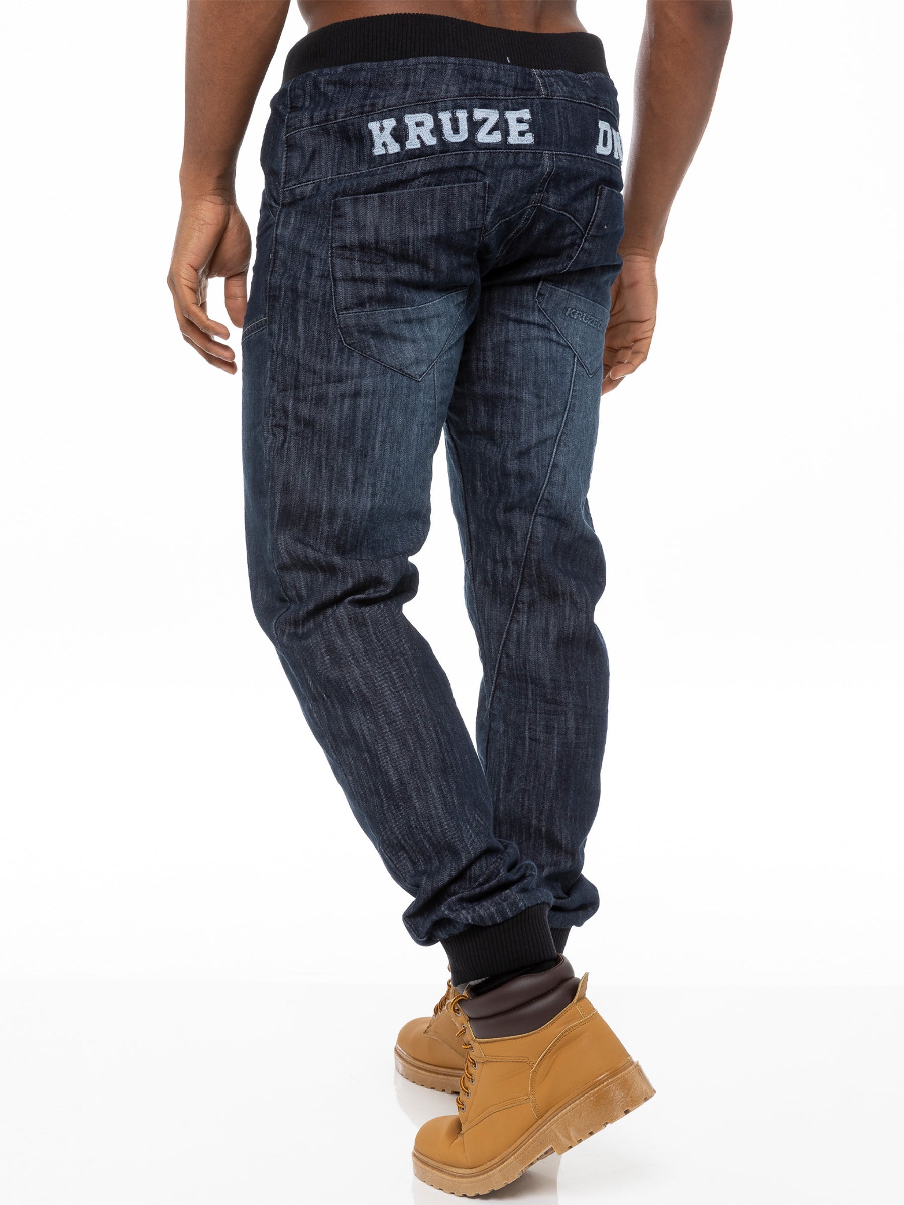 KZ101 KRUZE Mens Designer Casual Mid Stonewash Branded Denim Cuffed Jeans Pants KRUZE RAWDENIM