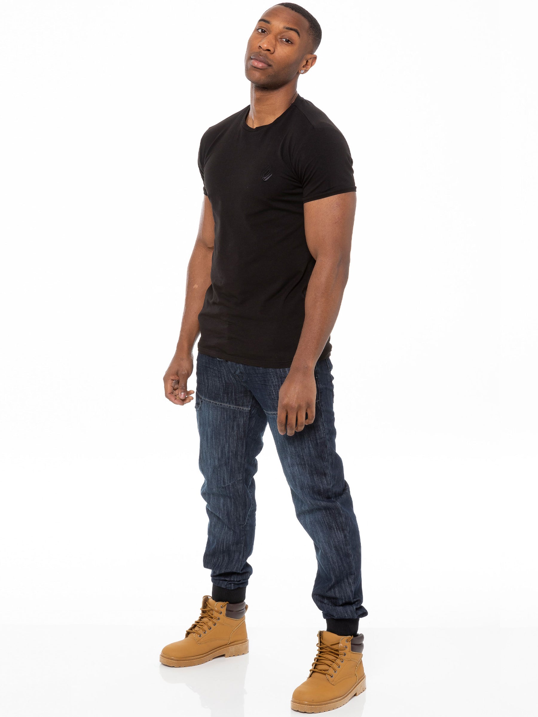 KZ101 KRUZE Mens Designer Casual Mid Stonewash Branded Denim Cuffed Jeans Pants KRUZE RAWDENIM