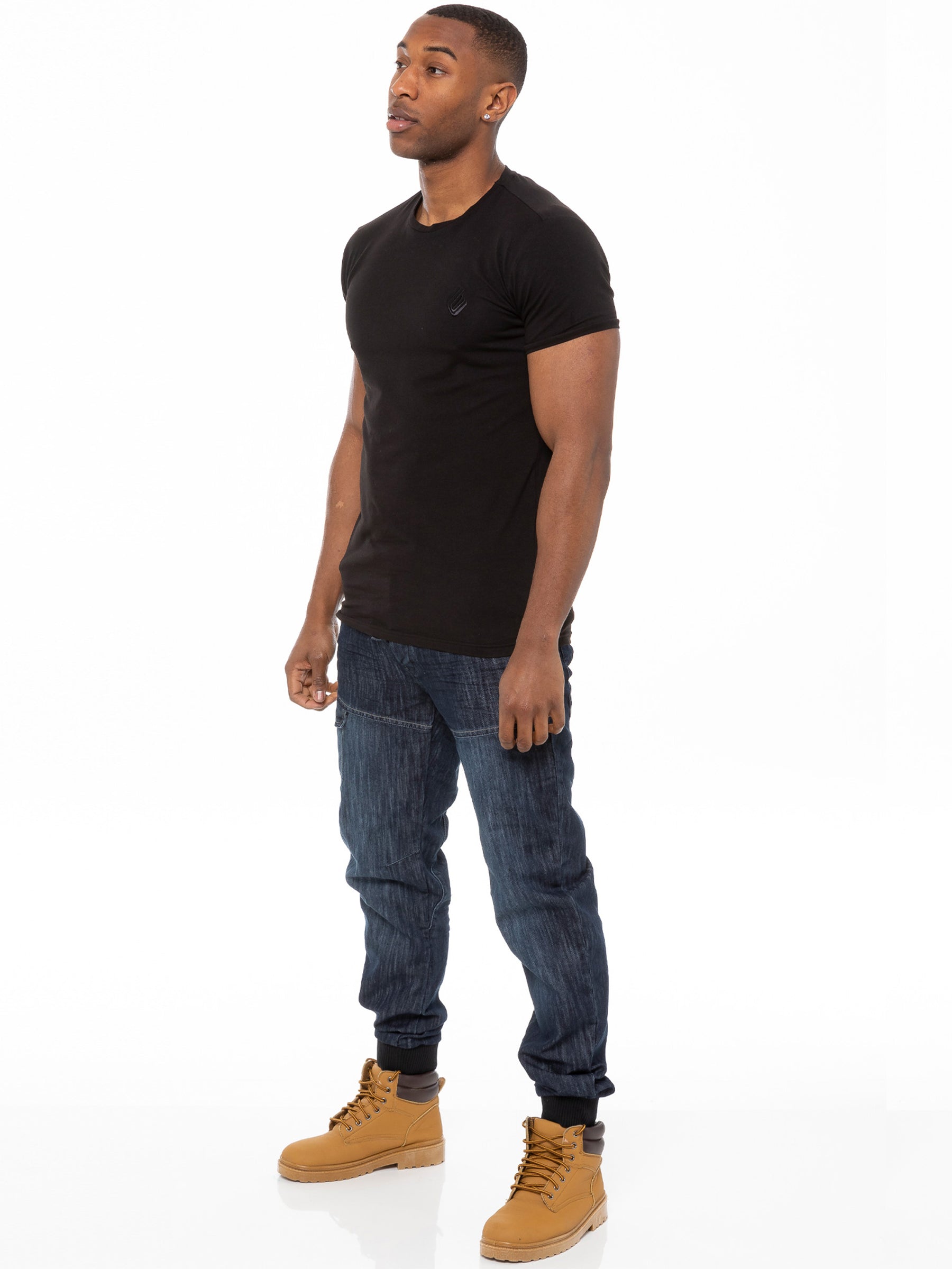 KZ101 KRUZE Mens Designer Casual Mid Stonewash Branded Denim Cuffed Jeans Pants KRUZE RAWDENIM