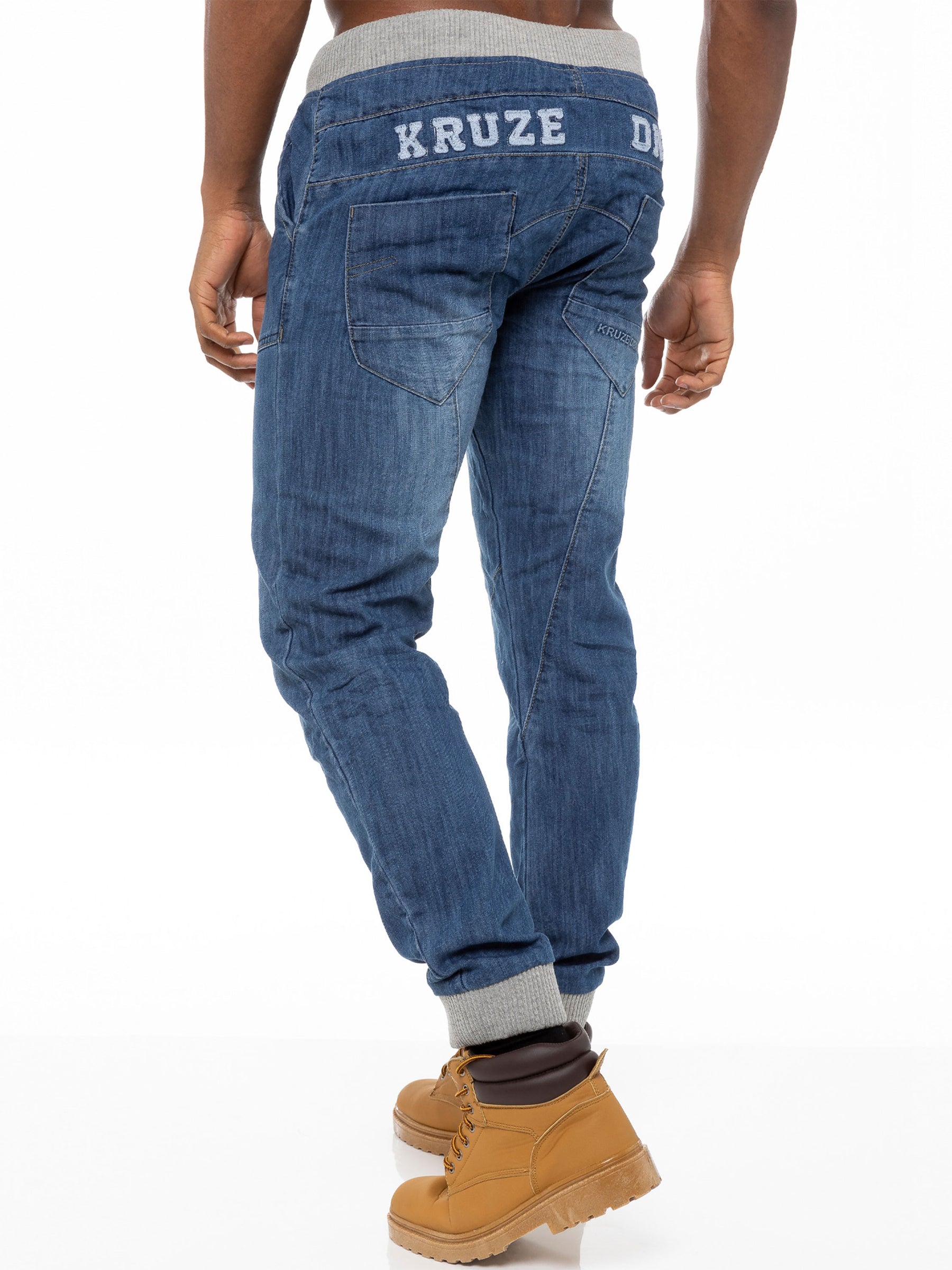 KZ101 KRUZE Mens Designer Casual Mid Stonewash Branded Denim Cuffed Jeans Pants KRUZE RAWDENIM