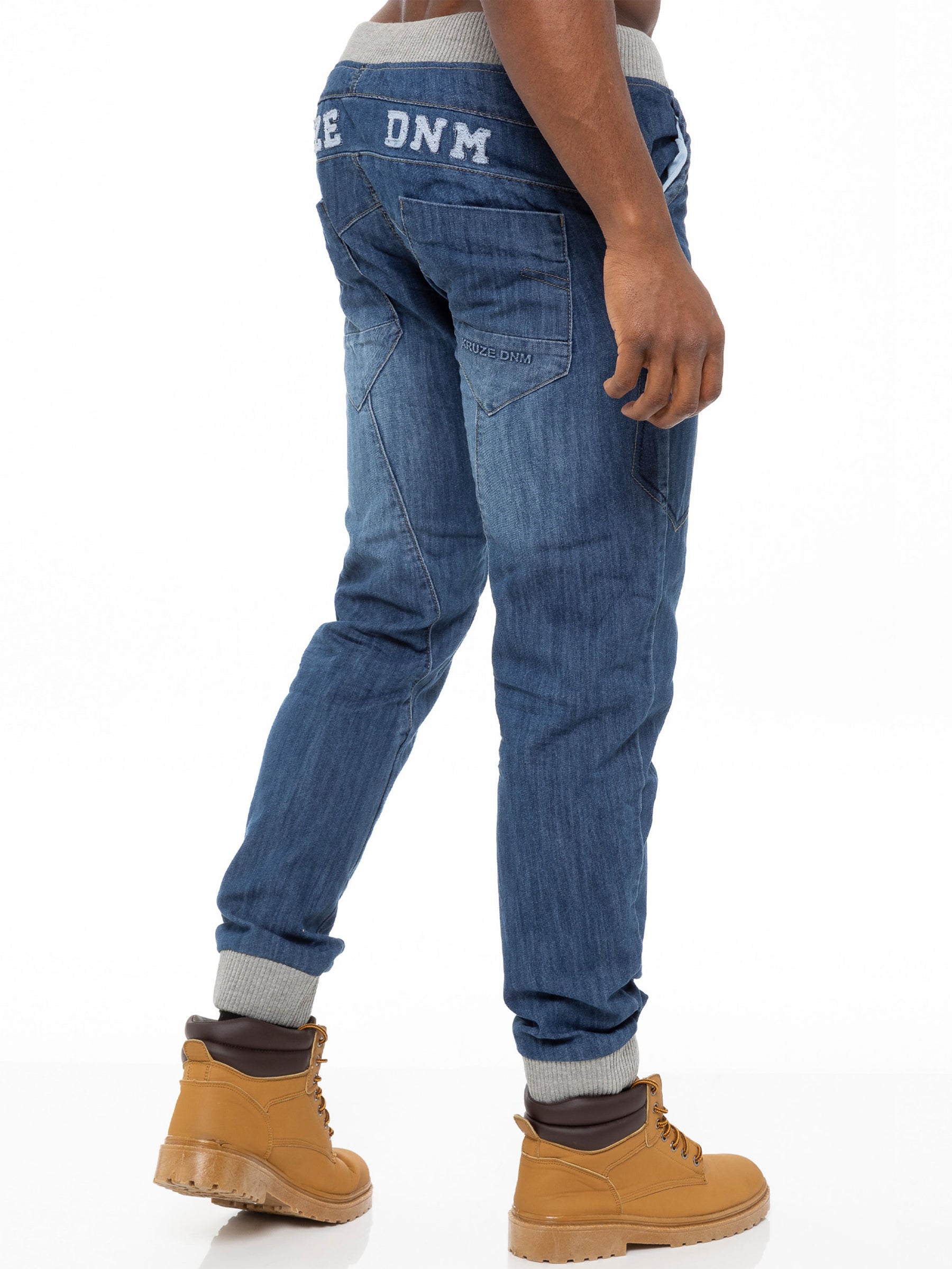 KZ101 KRUZE Mens Designer Casual Mid Stonewash Branded Denim Cuffed Jeans Pants KRUZE RAWDENIM
