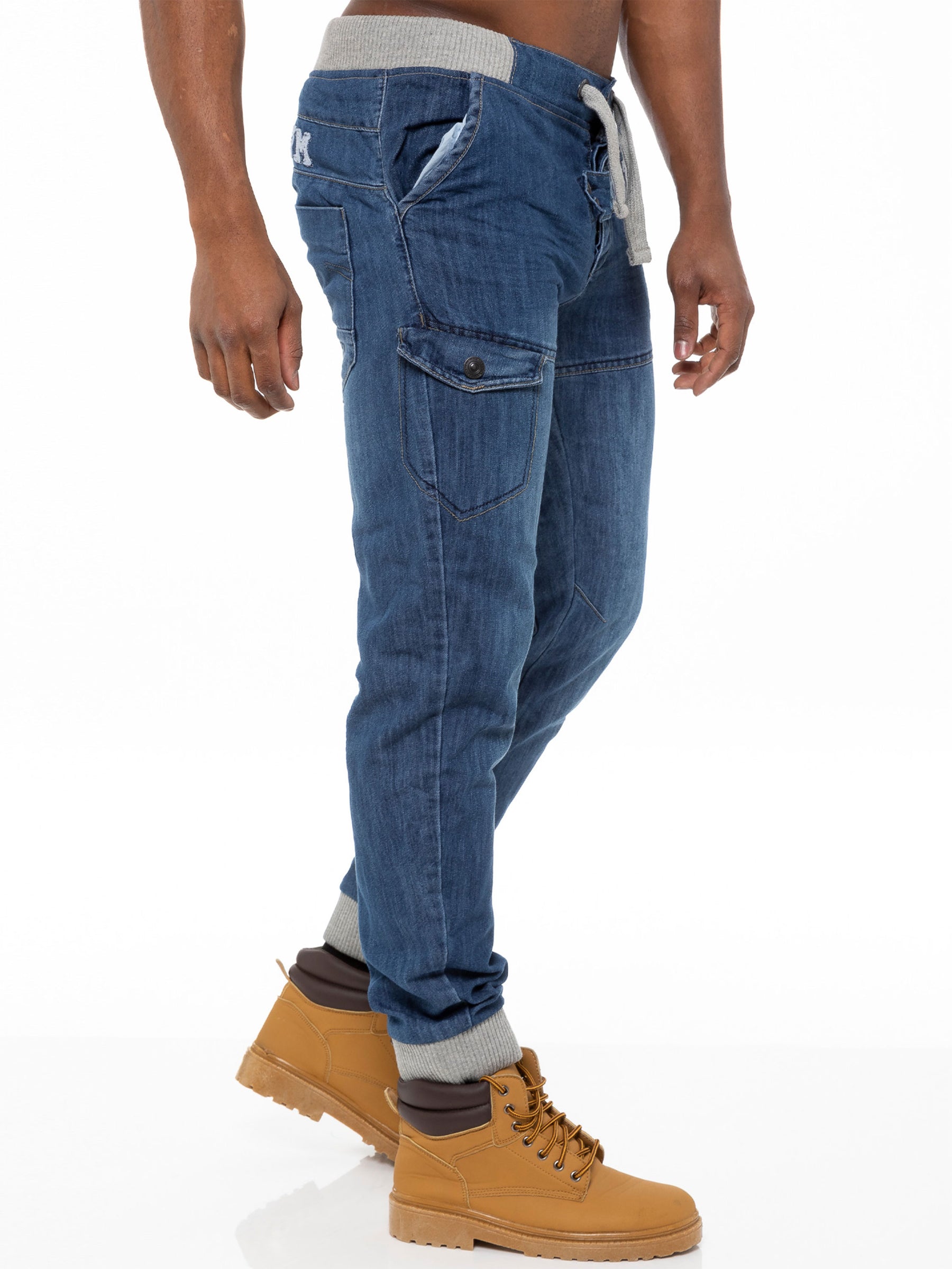 KZ101 KRUZE Mens Designer Casual Mid Stonewash Branded Denim Cuffed Jeans Pants KRUZE RAWDENIM