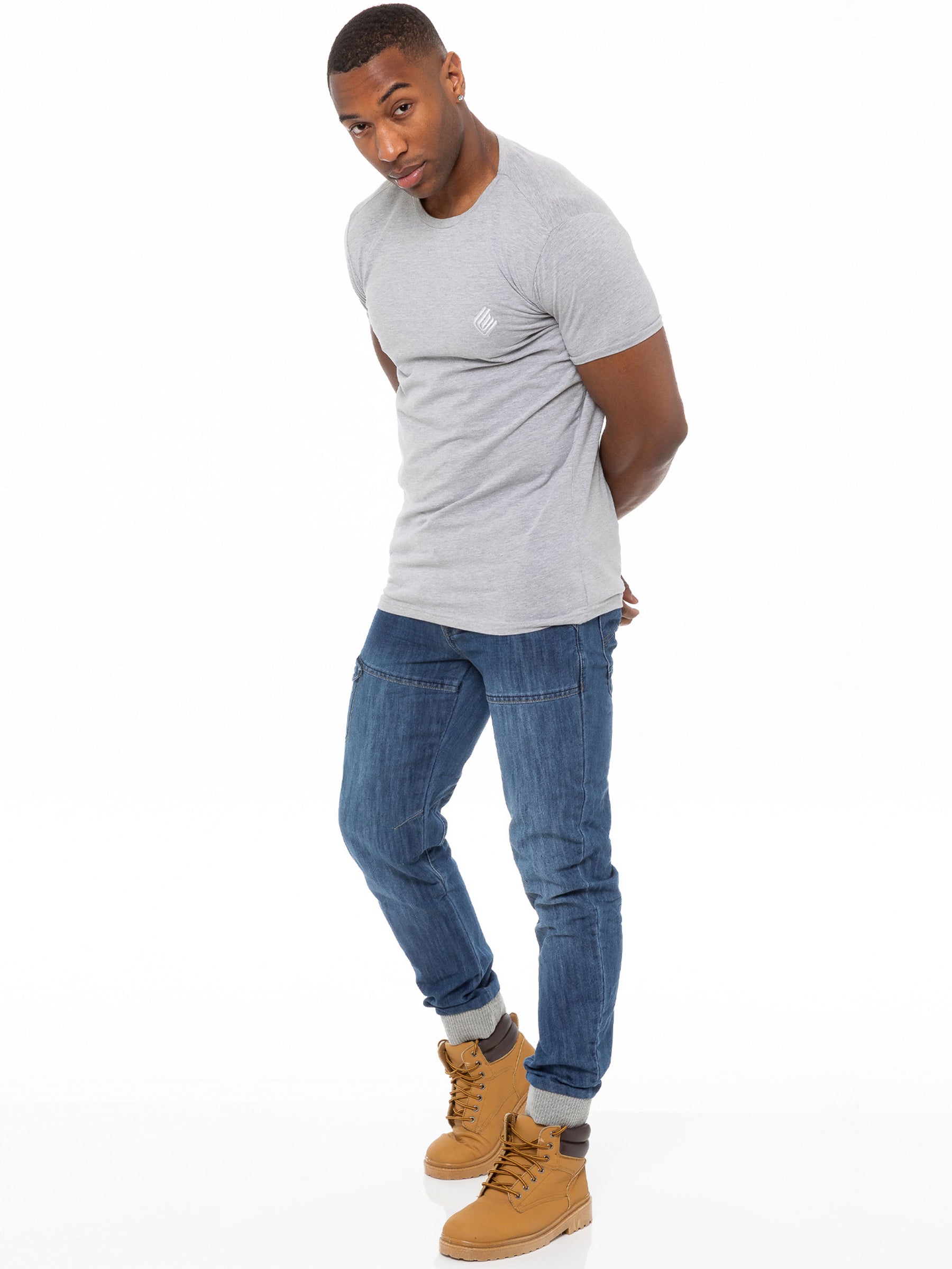 KZ101 KRUZE Mens Designer Casual Mid Stonewash Branded Denim Cuffed Jeans Pants KRUZE RAWDENIM