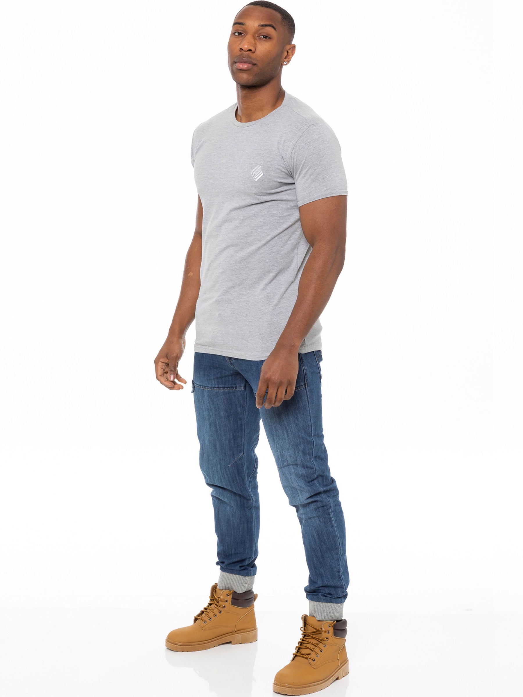 KZ101 KRUZE Mens Designer Casual Mid Stonewash Branded Denim Cuffed Jeans Pants KRUZE RAWDENIM