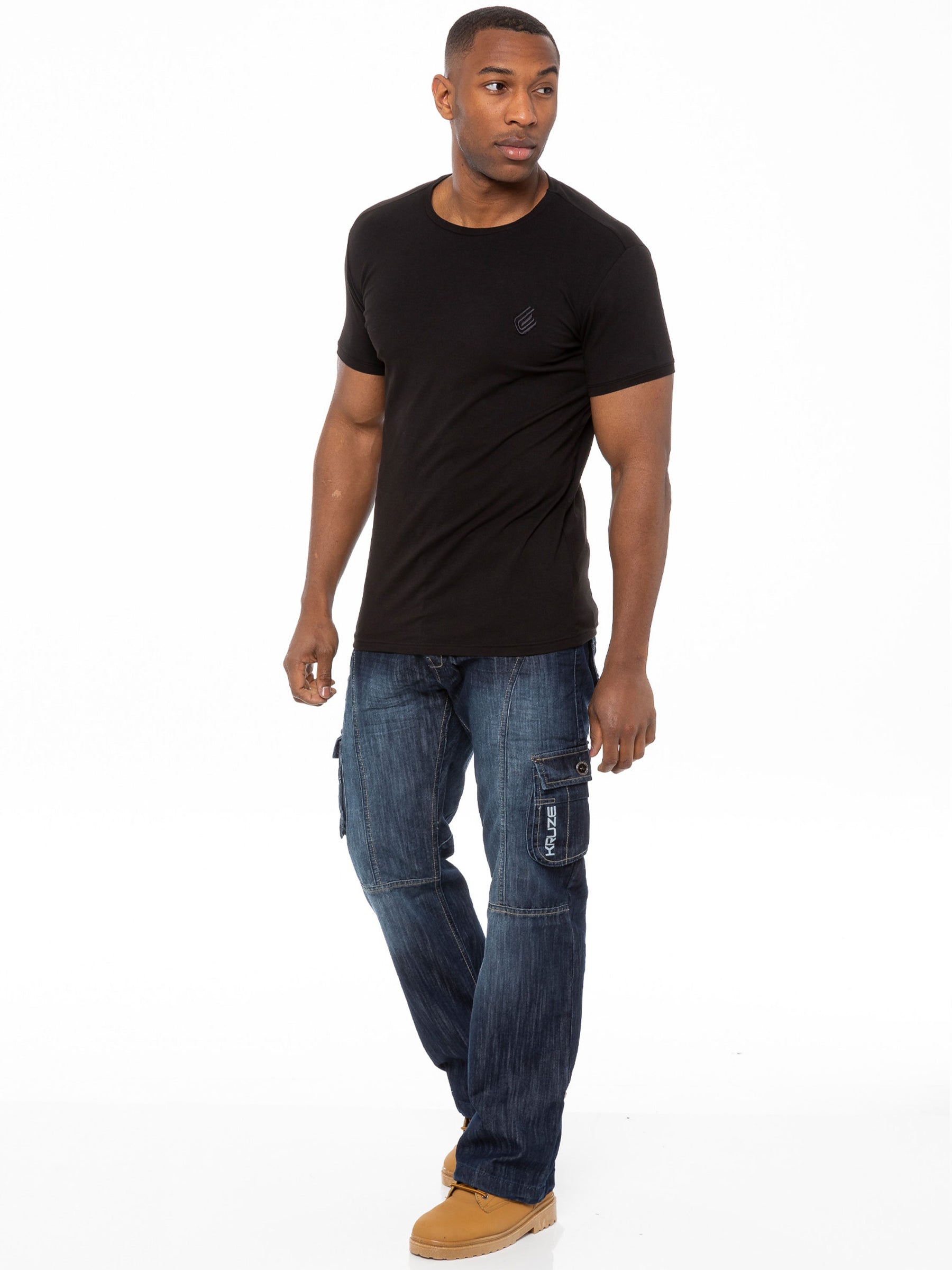 KZ103 Kruze | Mens Coated Combat Cargo Denim Coated Jeans KRUZE RAWDENIM