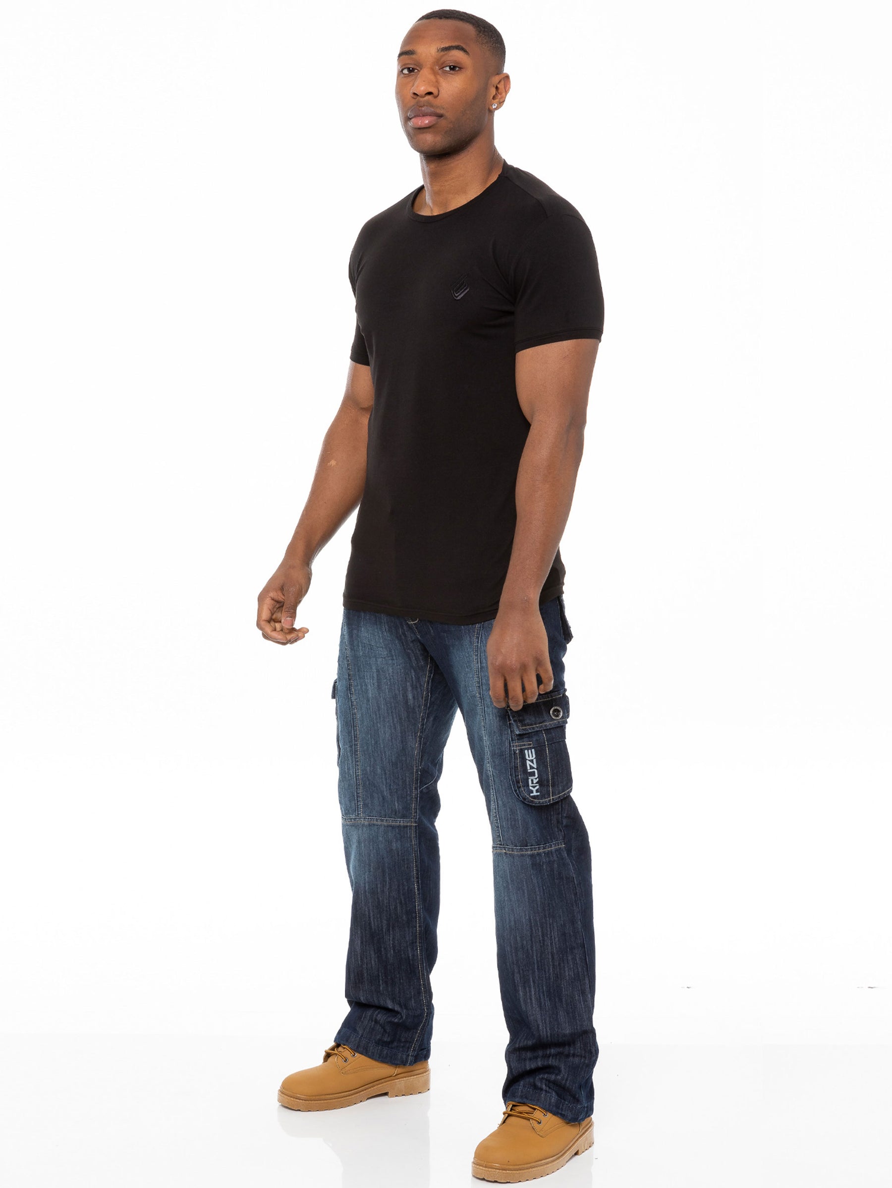KZ103 Kruze | Mens Coated Combat Cargo Denim Coated Jeans KRUZE RAWDENIM