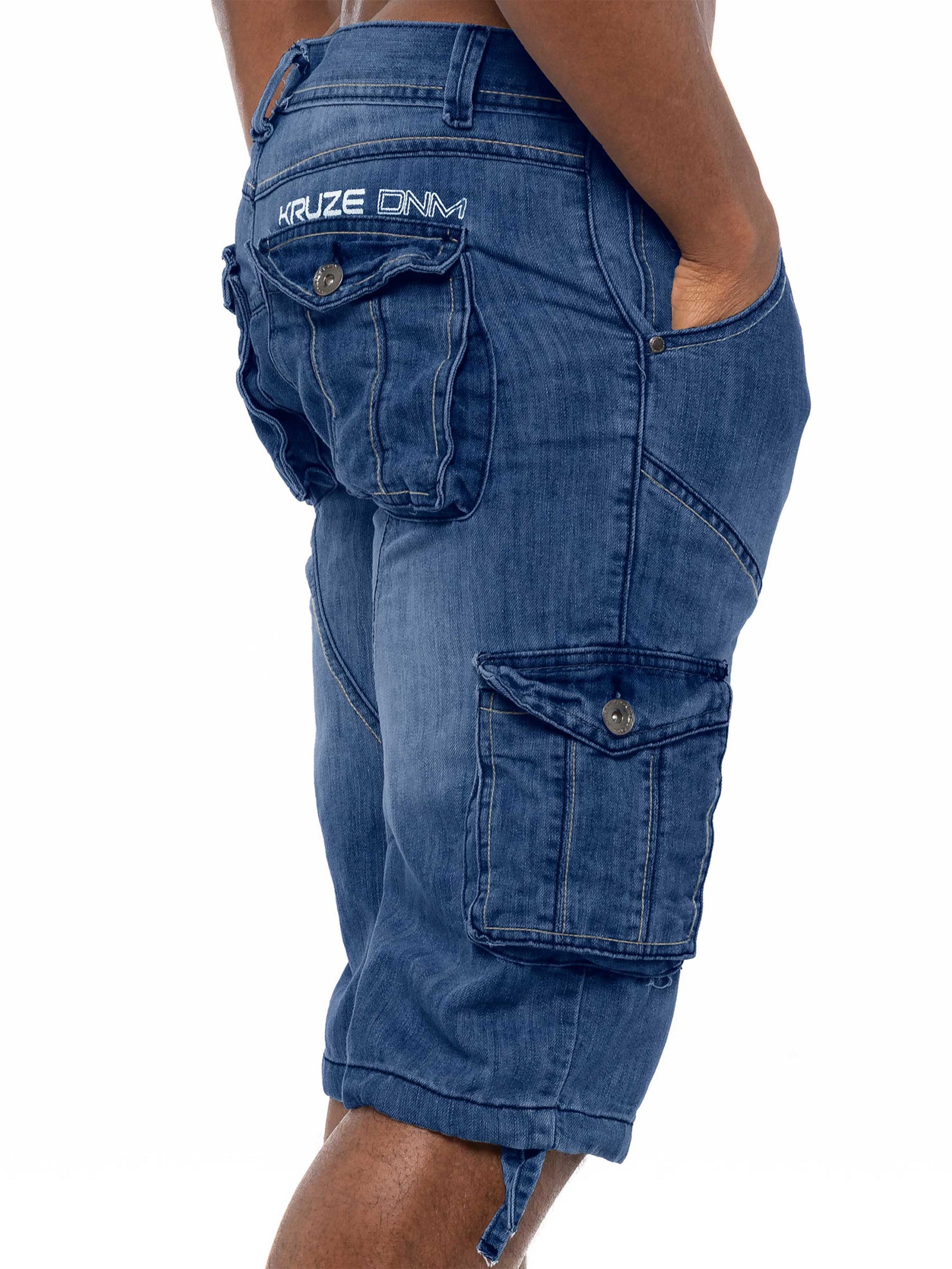 KZS118 Kruze | Mens Cargo Combat Shorts Heavy Duty Denim Shorts KRUZE RAWDENIM