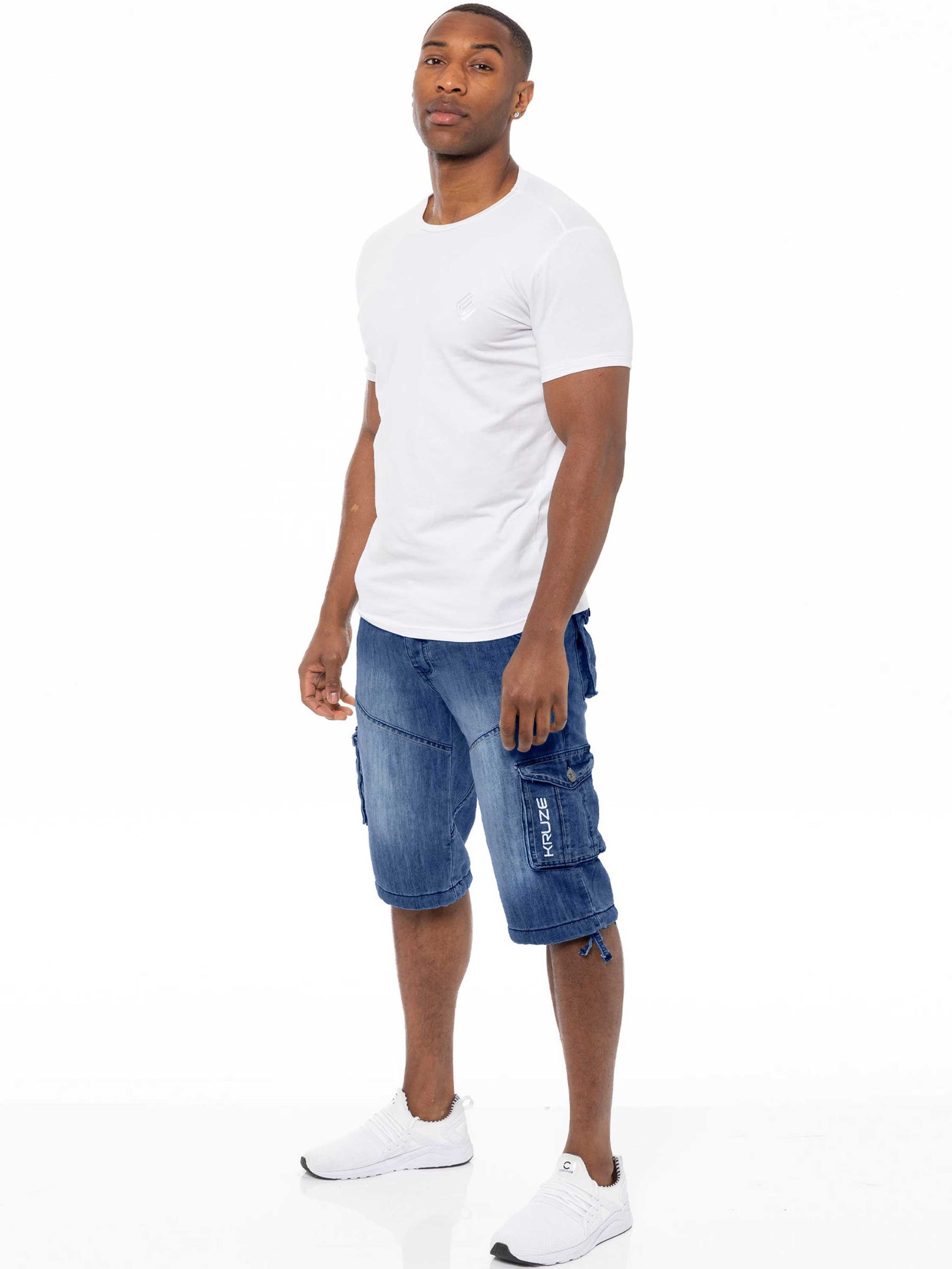 KZS118 Kruze | Mens Cargo Combat Shorts Heavy Duty Denim Shorts KRUZE RAWDENIM