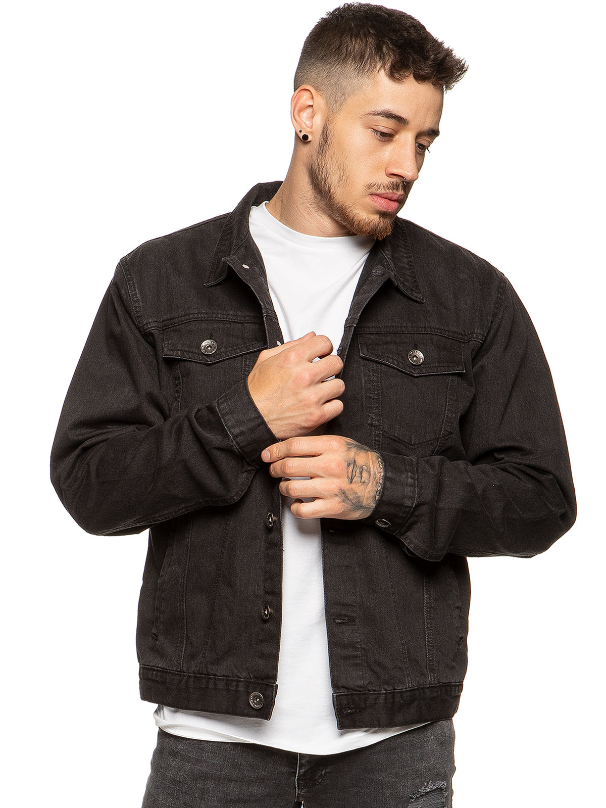 EZJ391 Black Mens Enzo Denim Designer Jacket - Black | Enzo Designer Menswear ENZO RAWDENIM