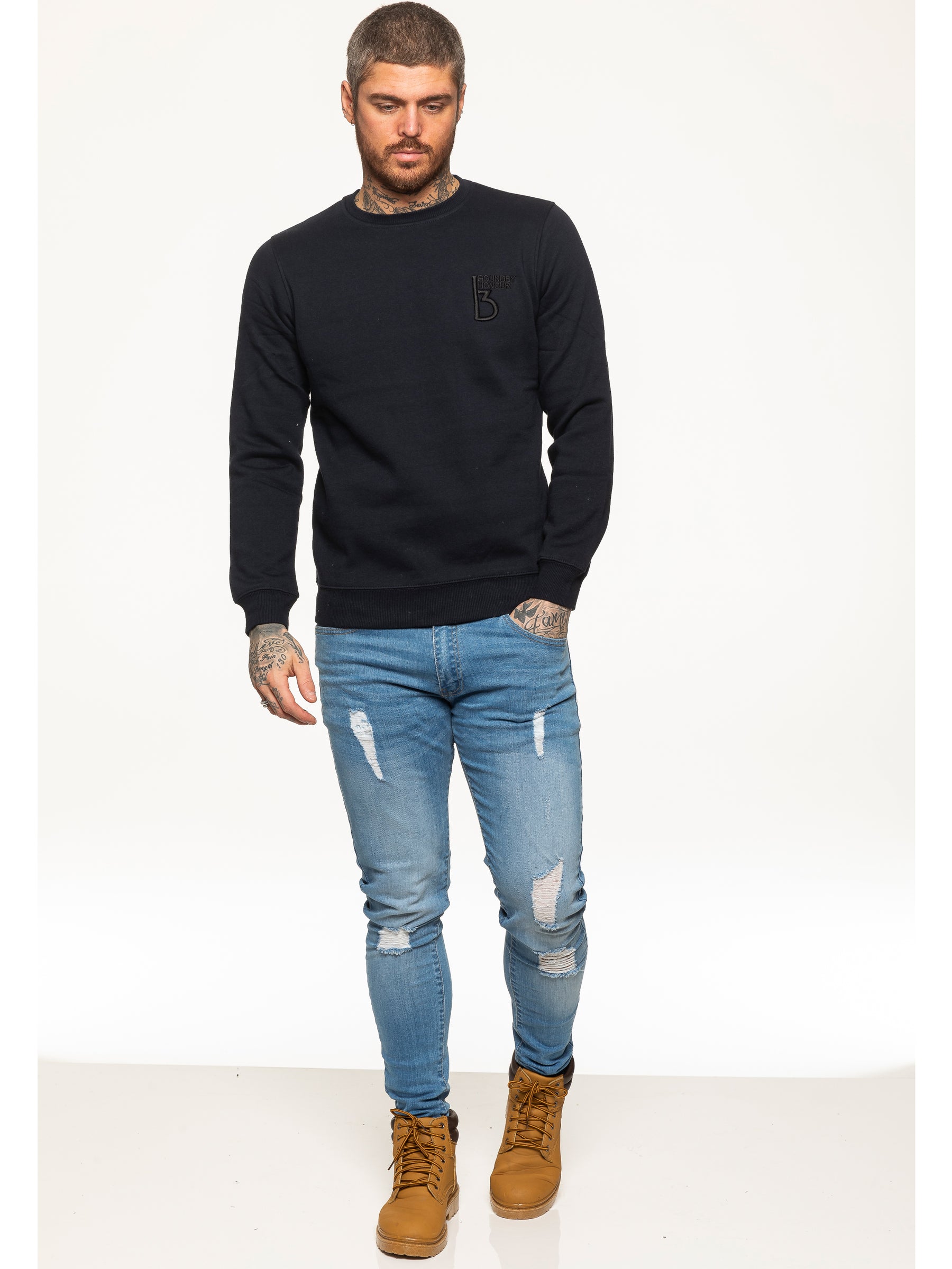 SWT055 BBH Mens Plain Sweatshirt Crew Neck Jersey Fleece | Bound By Honour Bound By Honour RAWDENIM