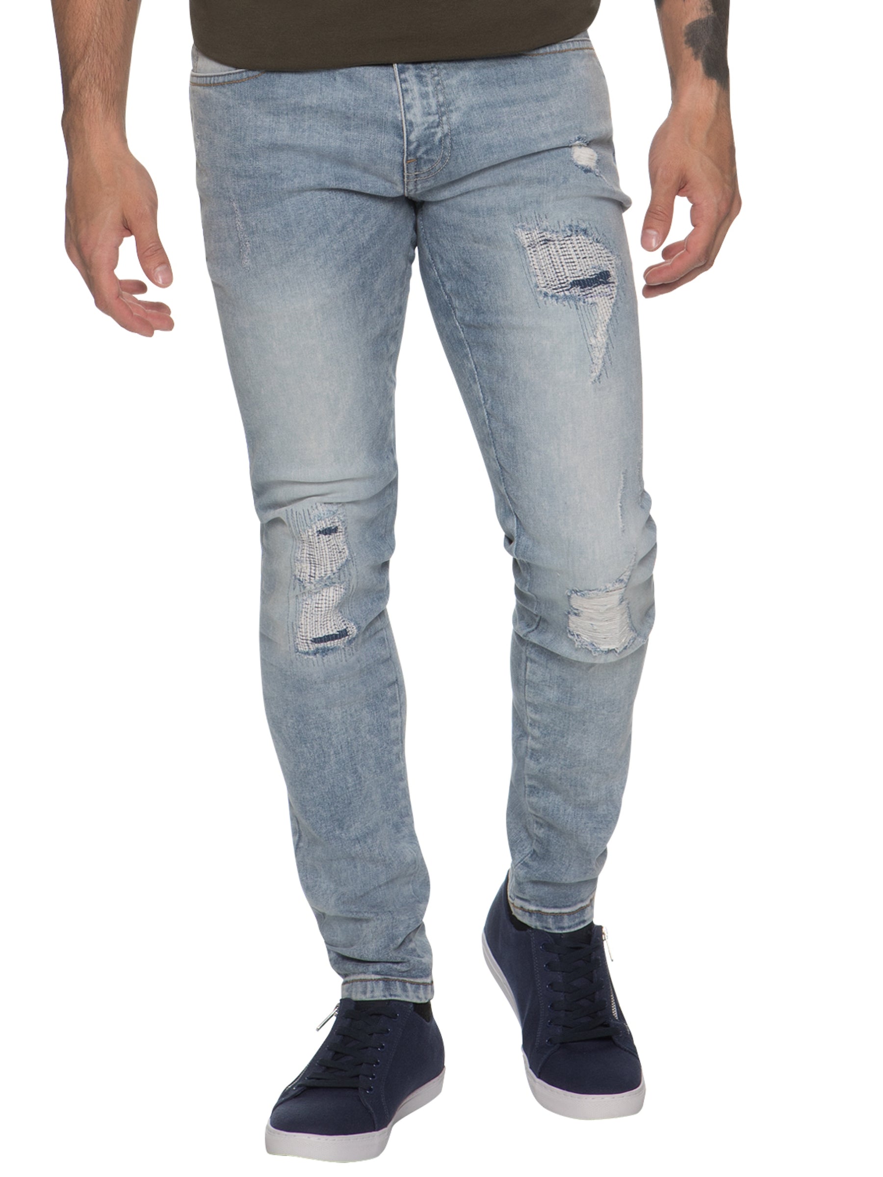 EZ361 Super Skinny Stretch Rip & Repair Slim Jeans | Enzo Designer Menswear ENZO RAWDENIM