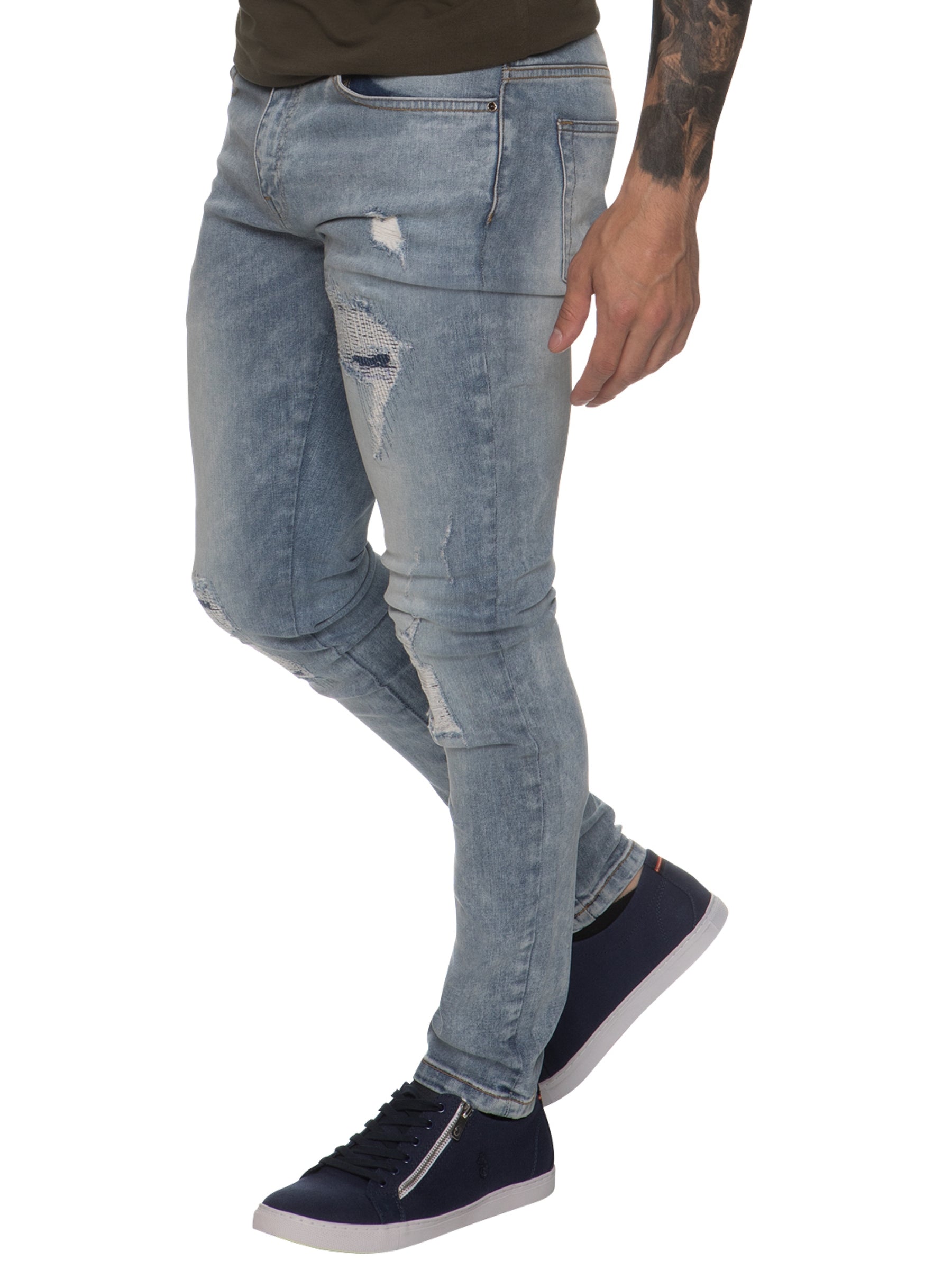 EZ361 Super Skinny Stretch Rip & Repair Slim Jeans | Enzo Designer Menswear ENZO RAWDENIM