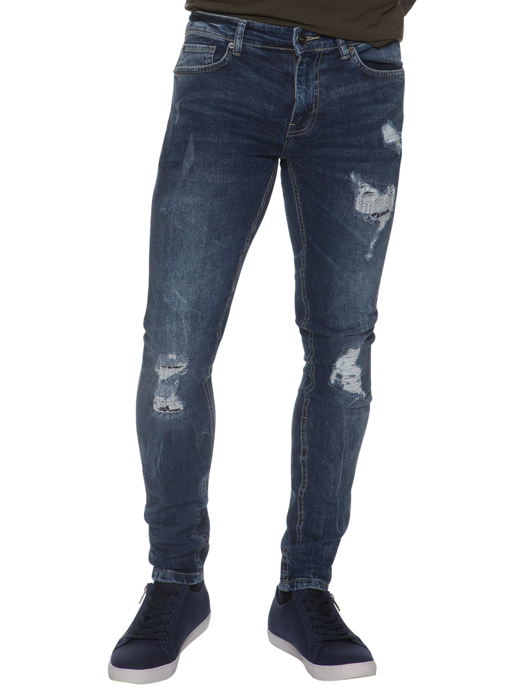 EZ361 Super Skinny Stretch Rip & Repair Slim Jeans | Enzo Designer Menswear ENZO RAWDENIM