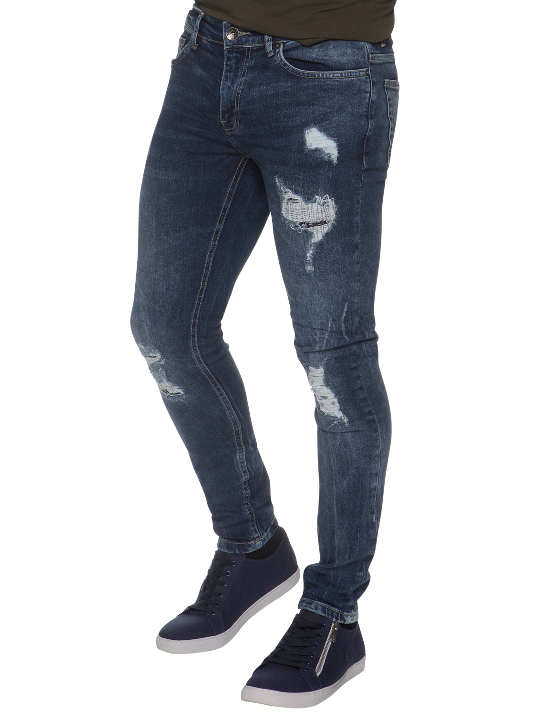EZ361 Super Skinny Stretch Rip & Repair Slim Jeans | Enzo Designer Menswear ENZO RAWDENIM