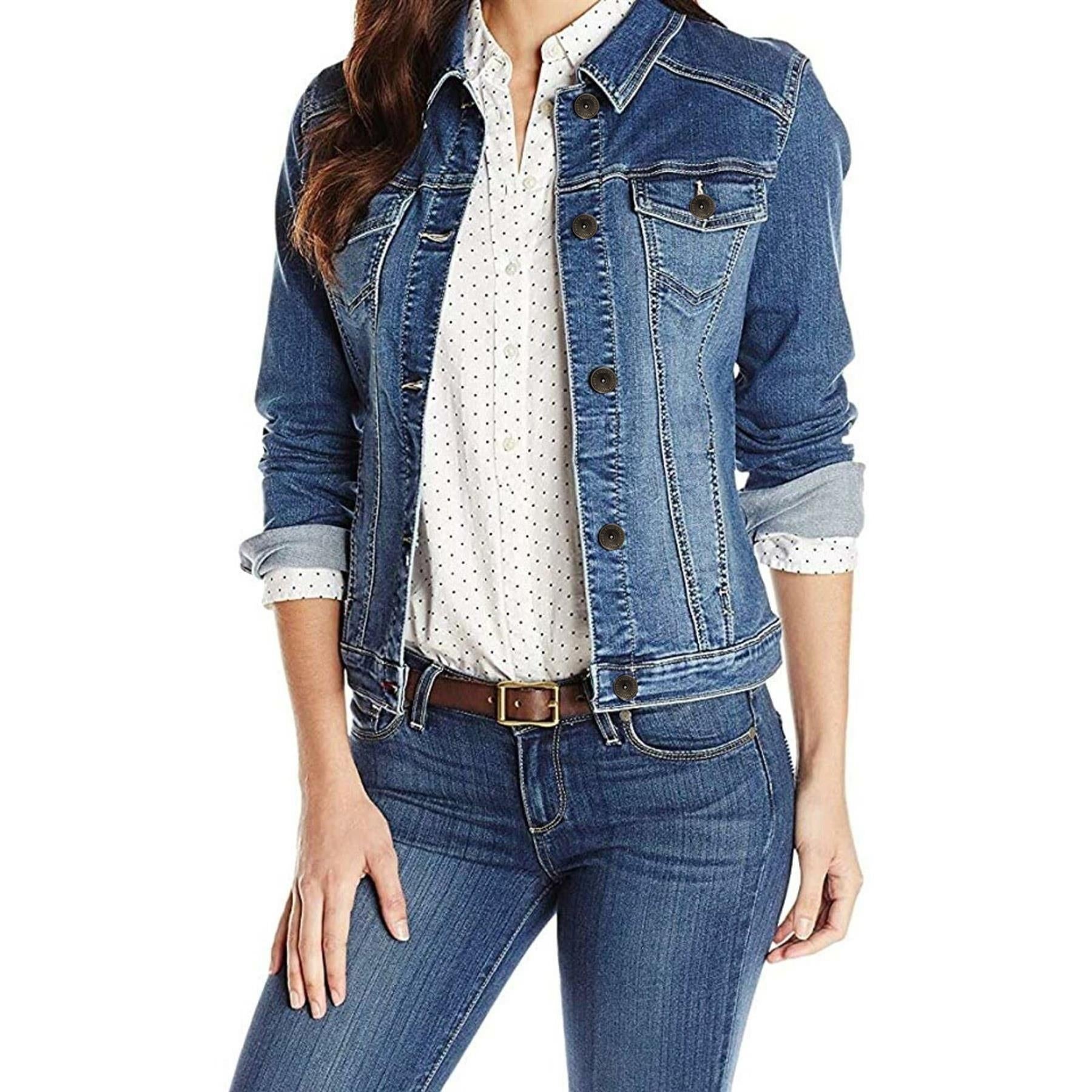 EZJ415 Womens Casual Button Up Classic Denim Jean Jacket | Enzo Designer Womenswear ENZO RAWDENIM