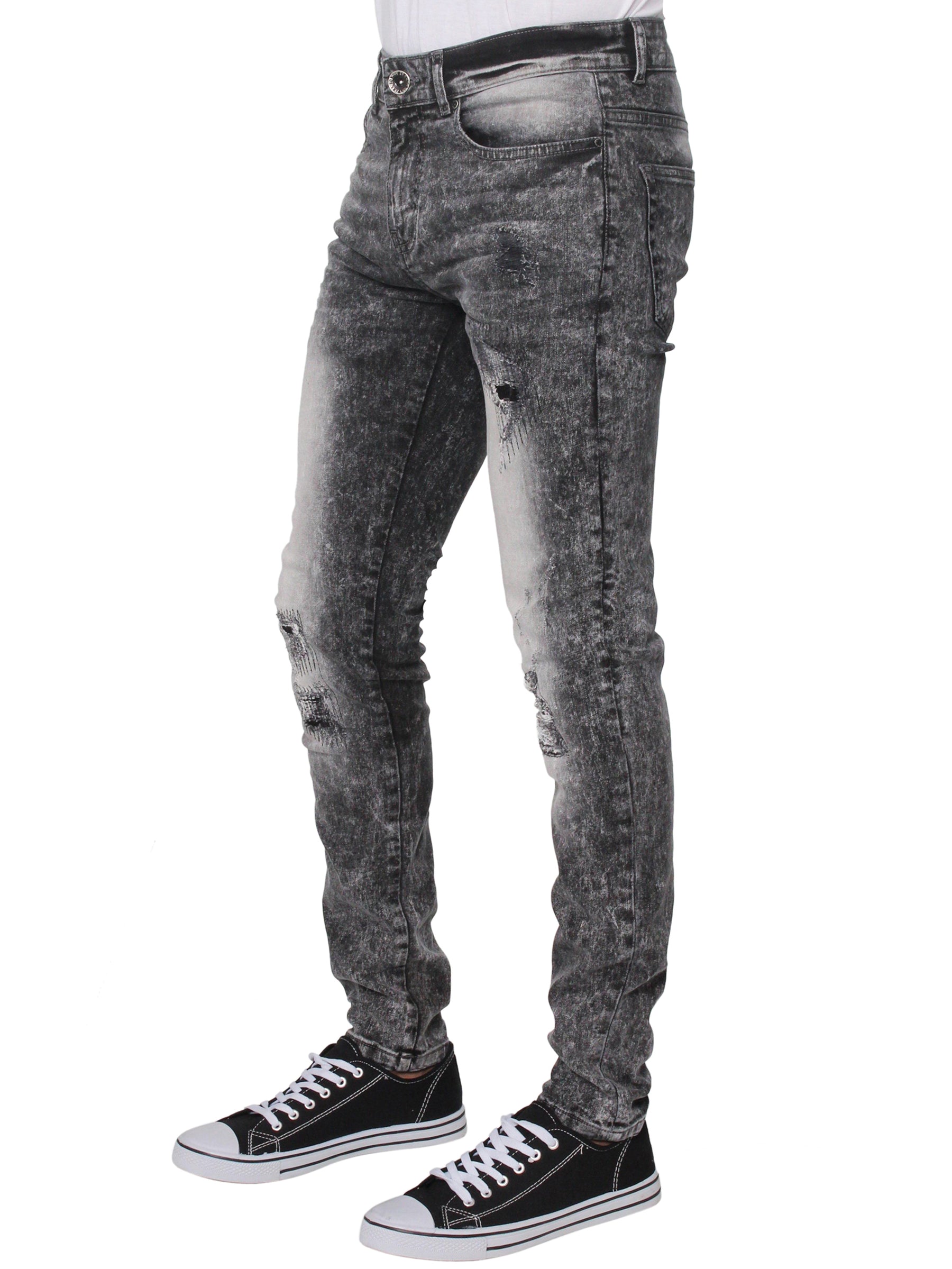 EZ361 Super Skinny Stretch Rip & Repair Slim Jeans | Enzo Designer Menswear ENZO RAWDENIM