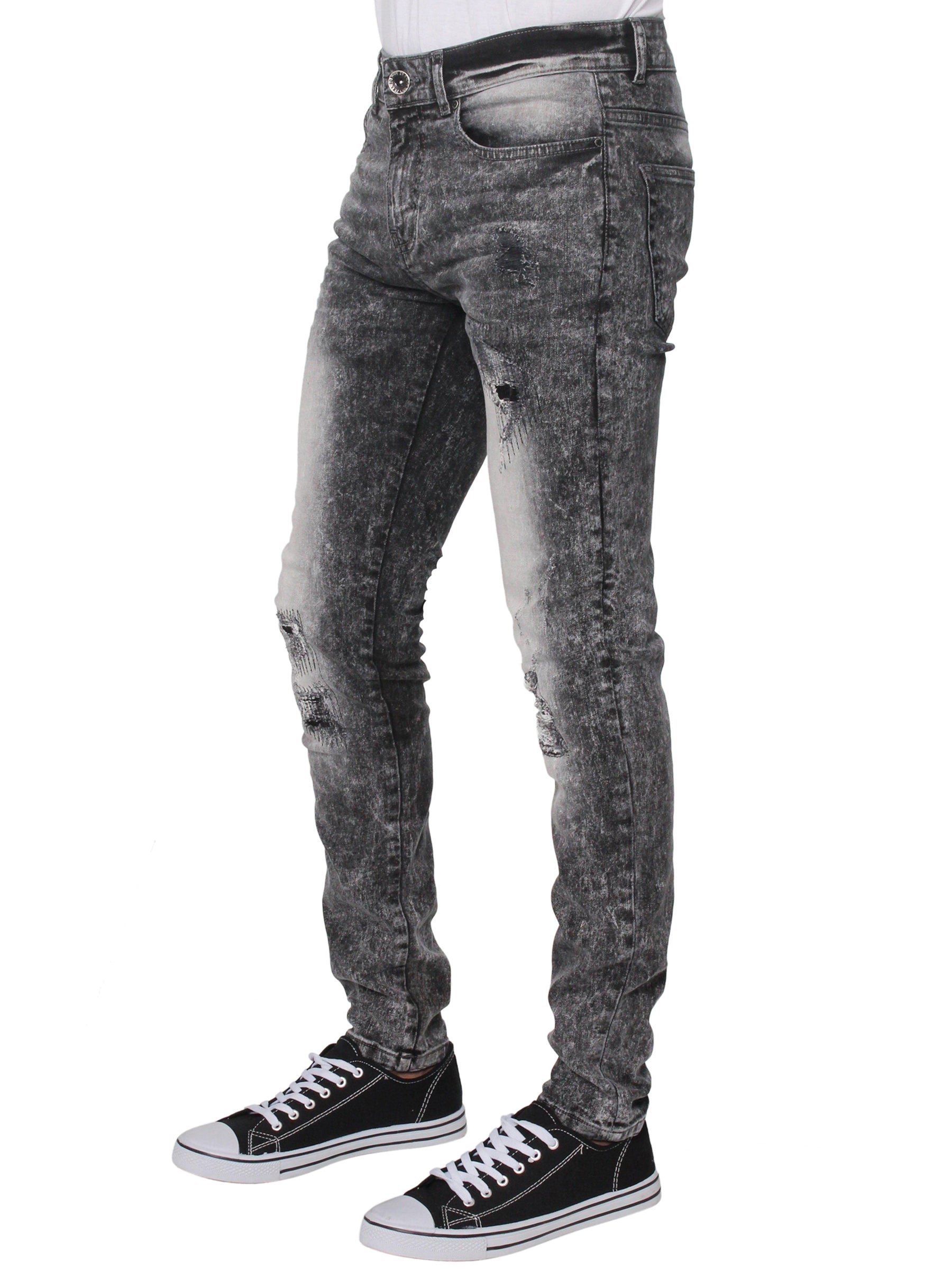 EZ361 Super Skinny Stretch Rip & Repair Slim Jeans | Enzo Designer Menswear ENZO RAWDENIM