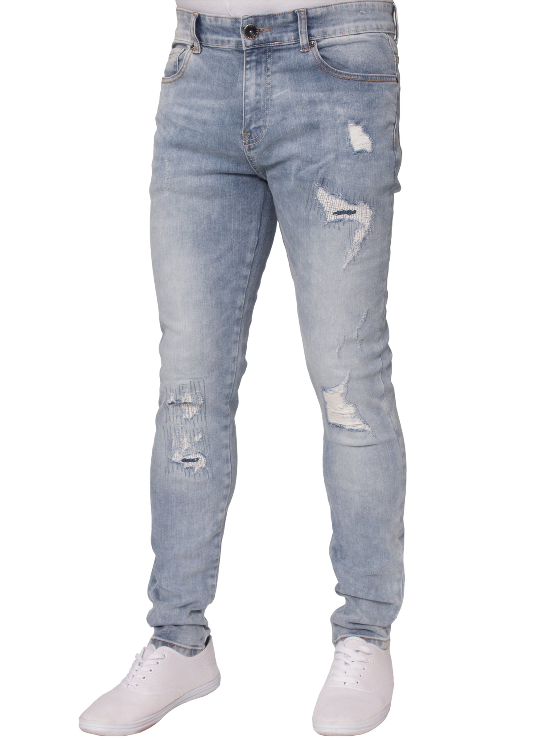EZ361 Super Skinny Stretch Rip & Repair Slim Jeans | Enzo Designer Menswear ENZO RAWDENIM