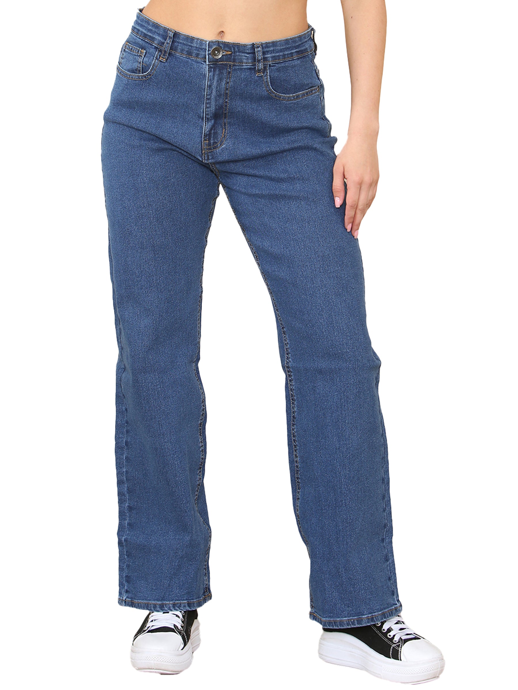 EZL431 Enzo Womens Wide Leg Denim Jeans High Rise Casual Cotton Pants All Waist Sizes RAWDENIM RAWDENIM