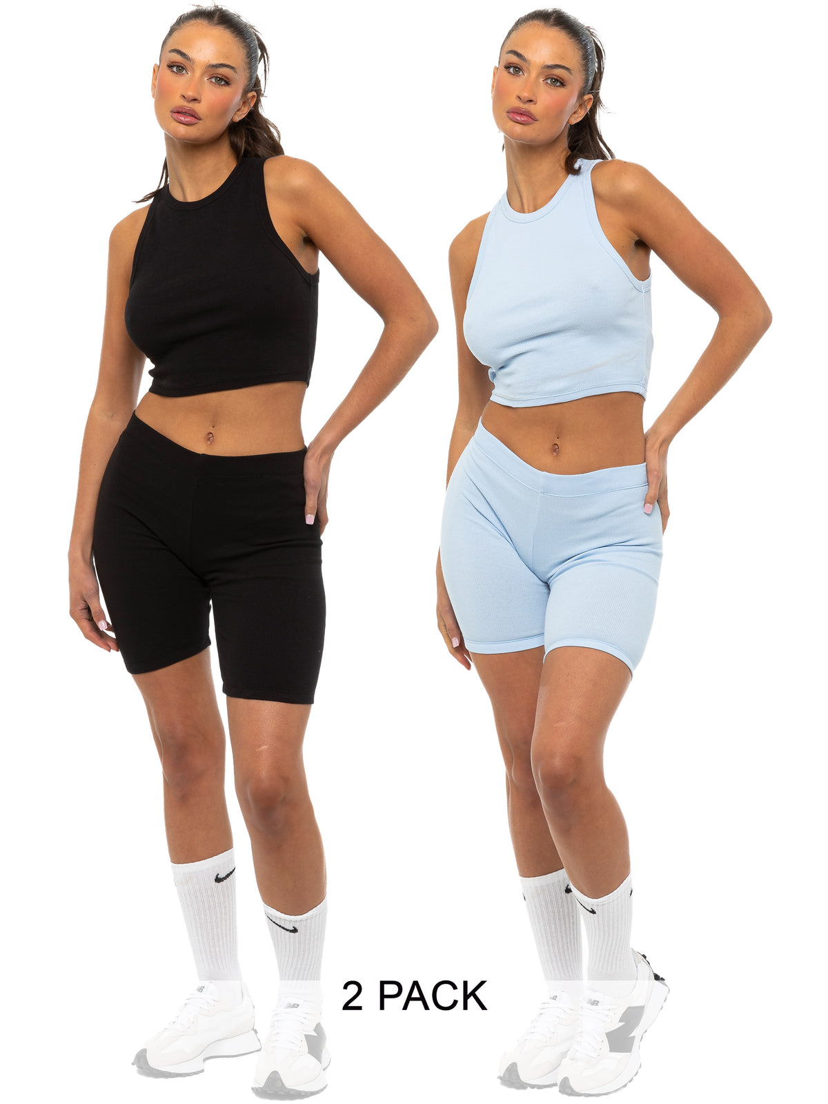 EZLRV606 & EZLRS605 2 PACK Enzo | 2 Pack Womens Ribbed Tracksuit With Shorts ENZO RAWDENIM