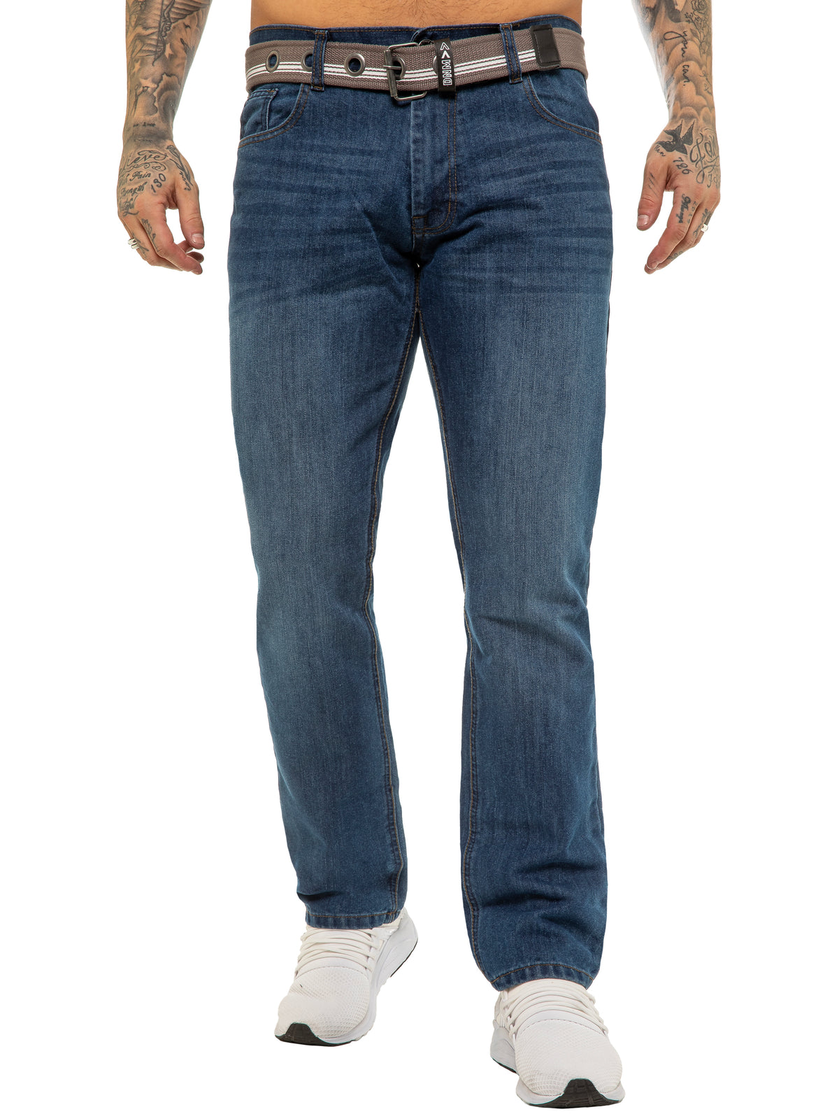 Enzo | Mens Designer Regular Tapered Fit Denim Jeans Designer Menswear