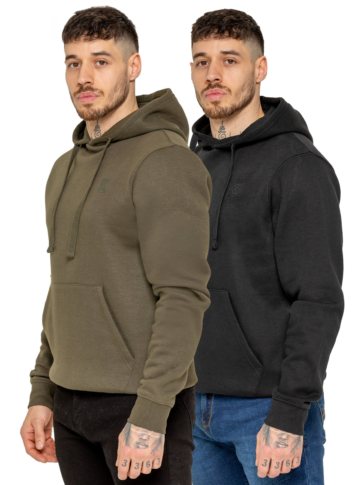 KZHD157 HOODY Kruze | 2 Pack Mens Fleece Hoodie - Khaki/Black KRUZE RAWDENIM