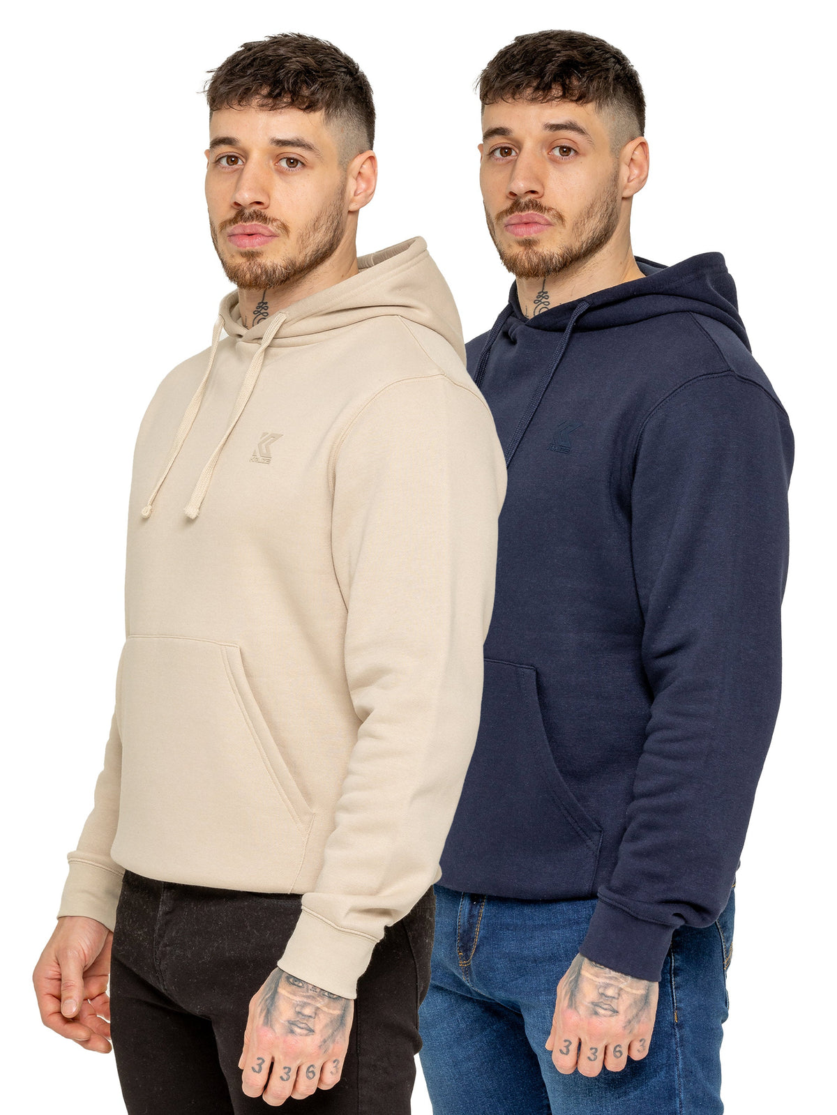 KZHD157 HOODY Kruze | 2 Pack Mens Fleece Hoodie - Stone/Navy KRUZE RAWDENIM