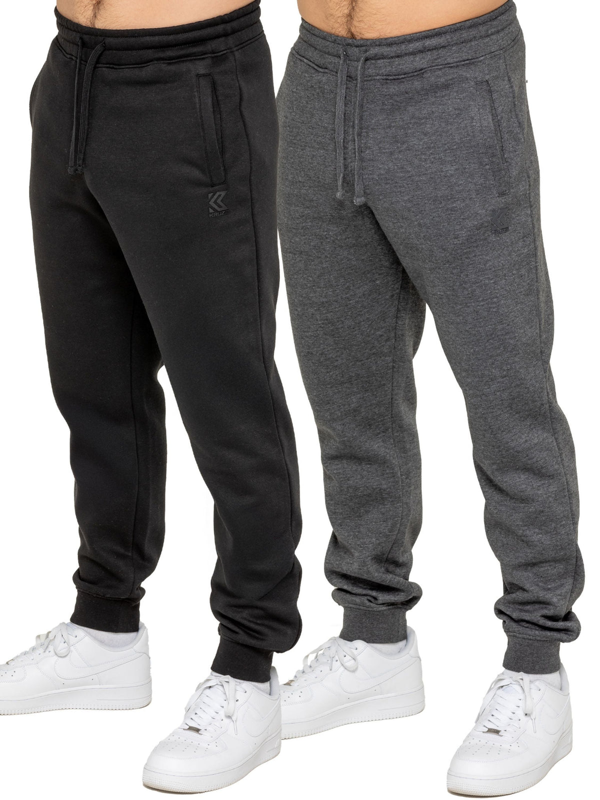 KZJG156 JOGGER Kruze | 2 Pack Mens Fleece Joggers - Charcoal/Black KRUZE RAWDENIM