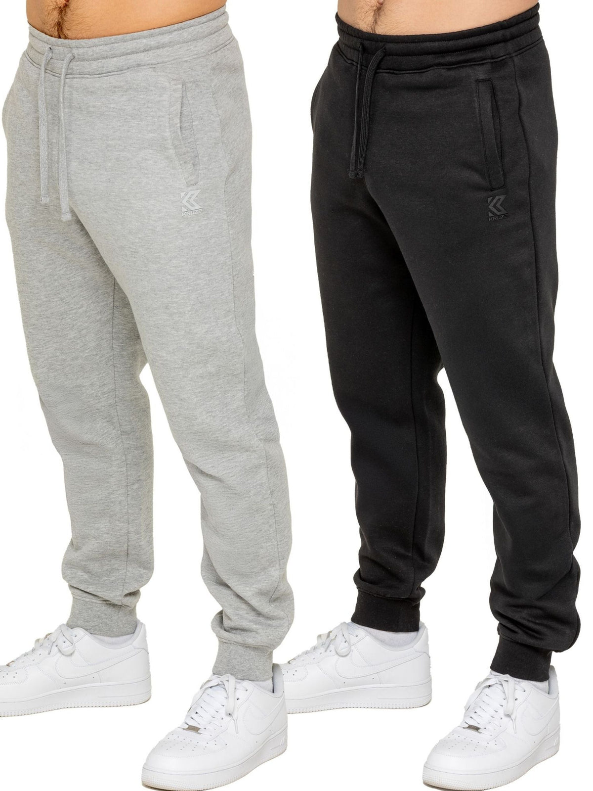 KZJG156 JOGGER Kruze | 2 Pack Mens Fleece Joggers - Grey/Black KRUZE RAWDENIM