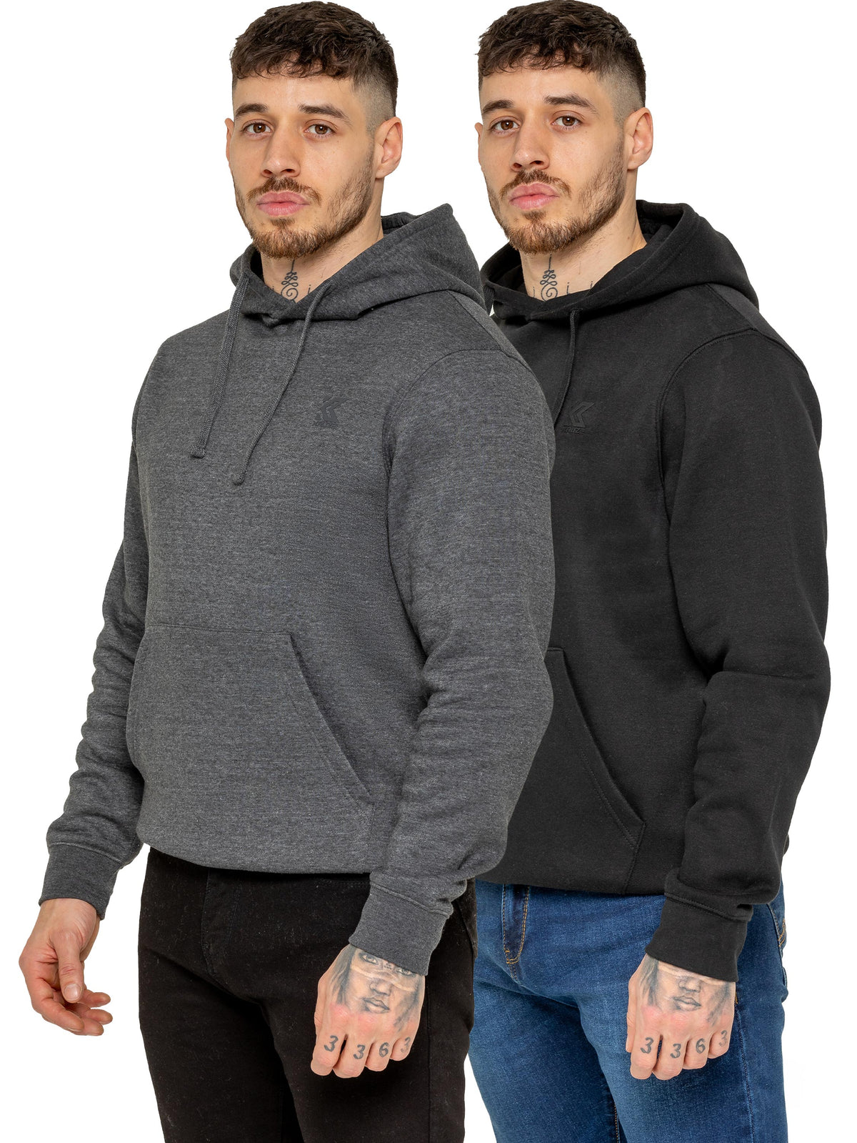 KZHD157 HOODY Kruze | 2 Pack Mens Fleece Hoodie - Charcoal/Black KRUZE RAWDENIM