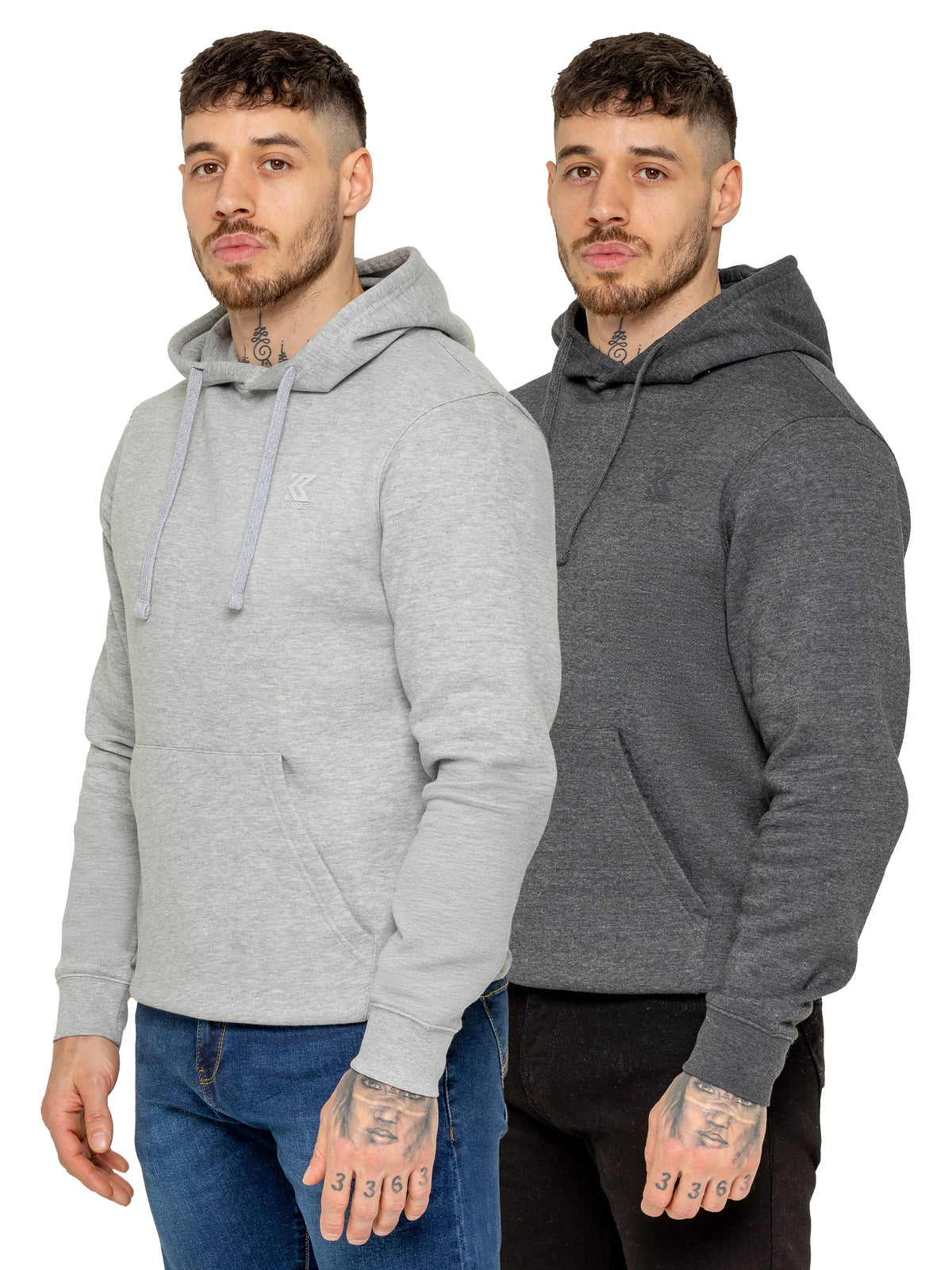 KZHD157 HOODY Kruze | 2 Pack Mens Fleece Hoodie - Grey/Black KRUZE RAWDENIM