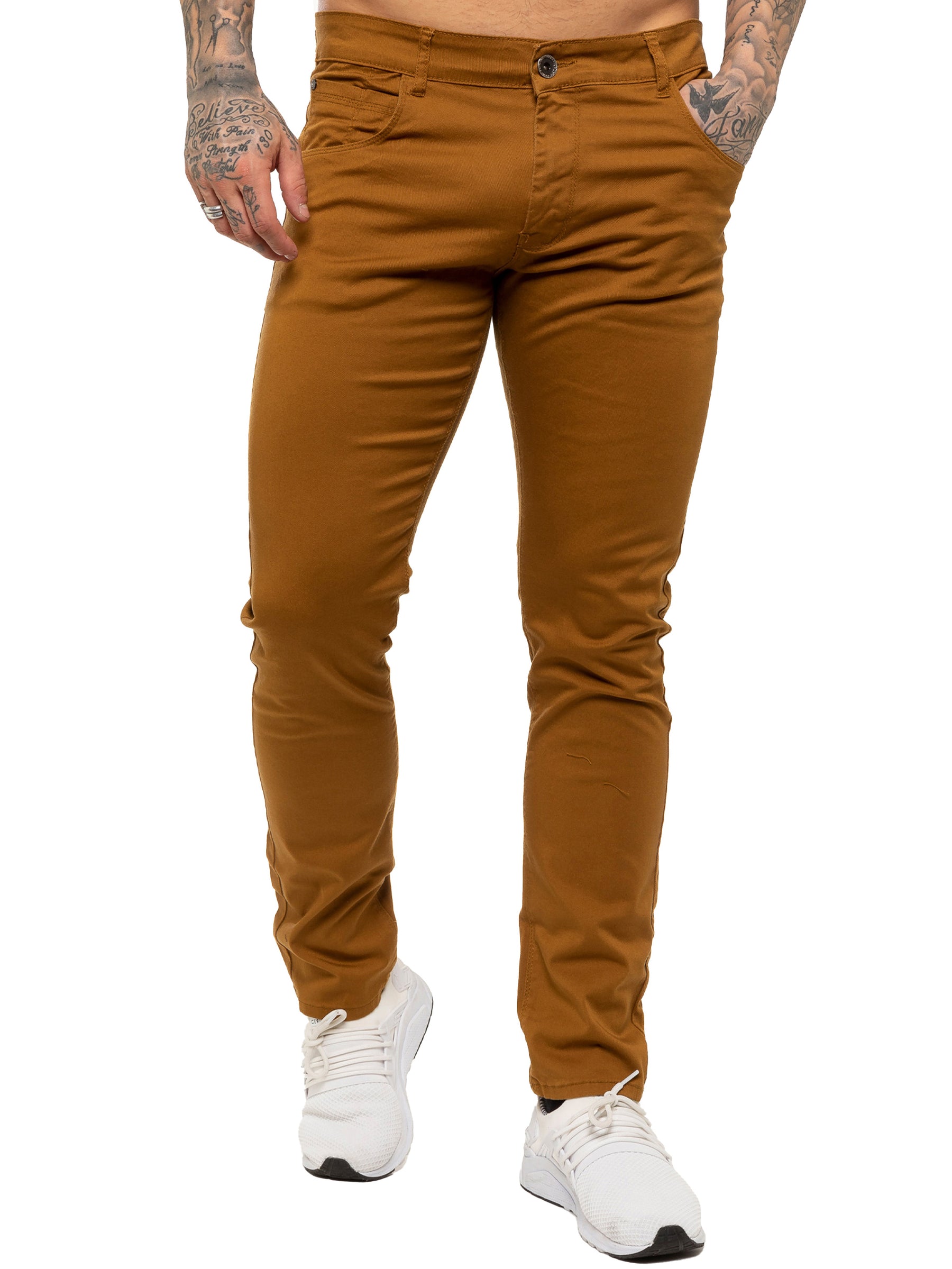 WestAce Men’s Stretch Chino Pants - Slim Fit, Wrinkle-Resistant, Brown 38x32