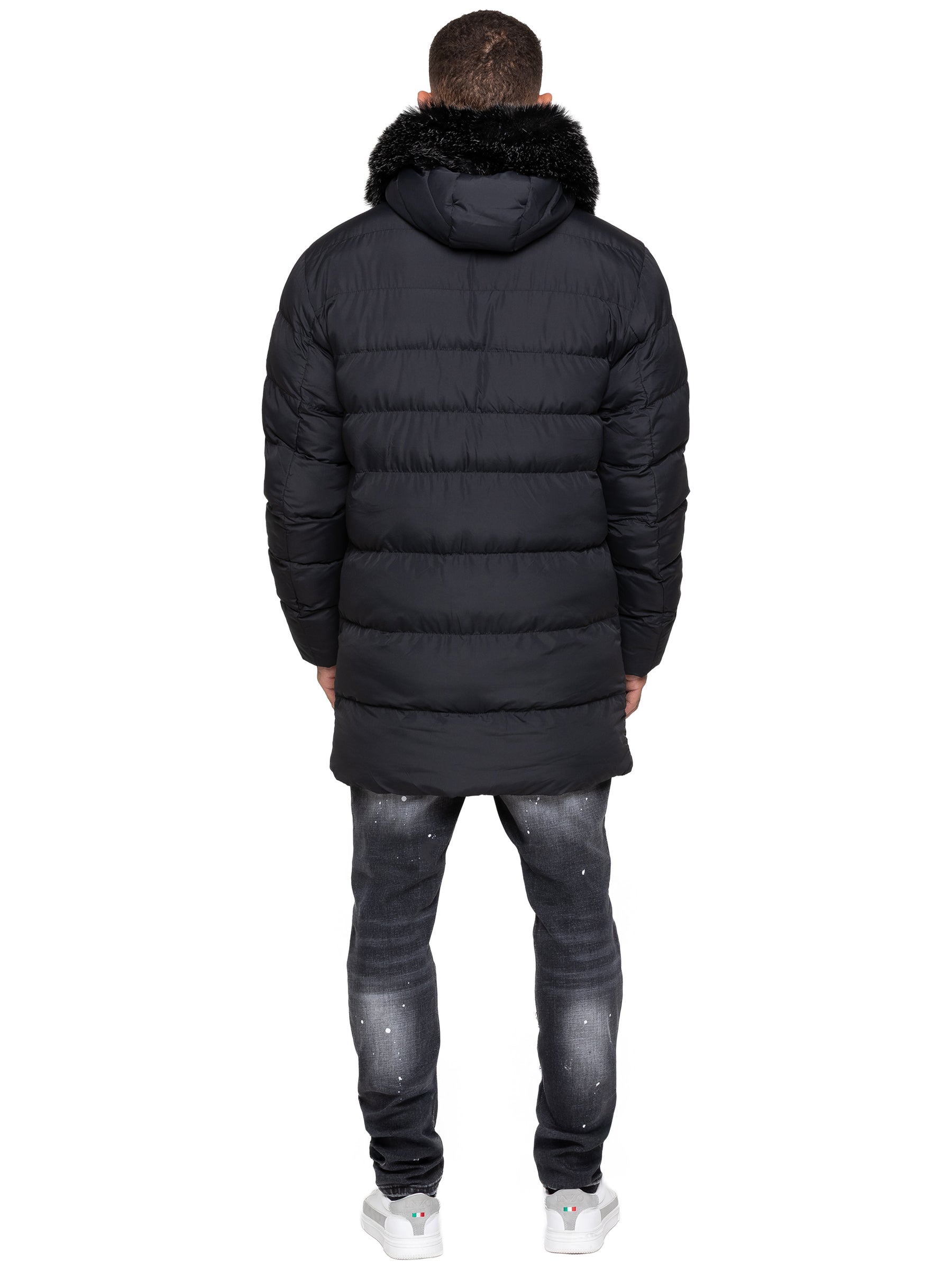 Enzo Milano | Mens Faux Fur Lined Hood Long Jacket