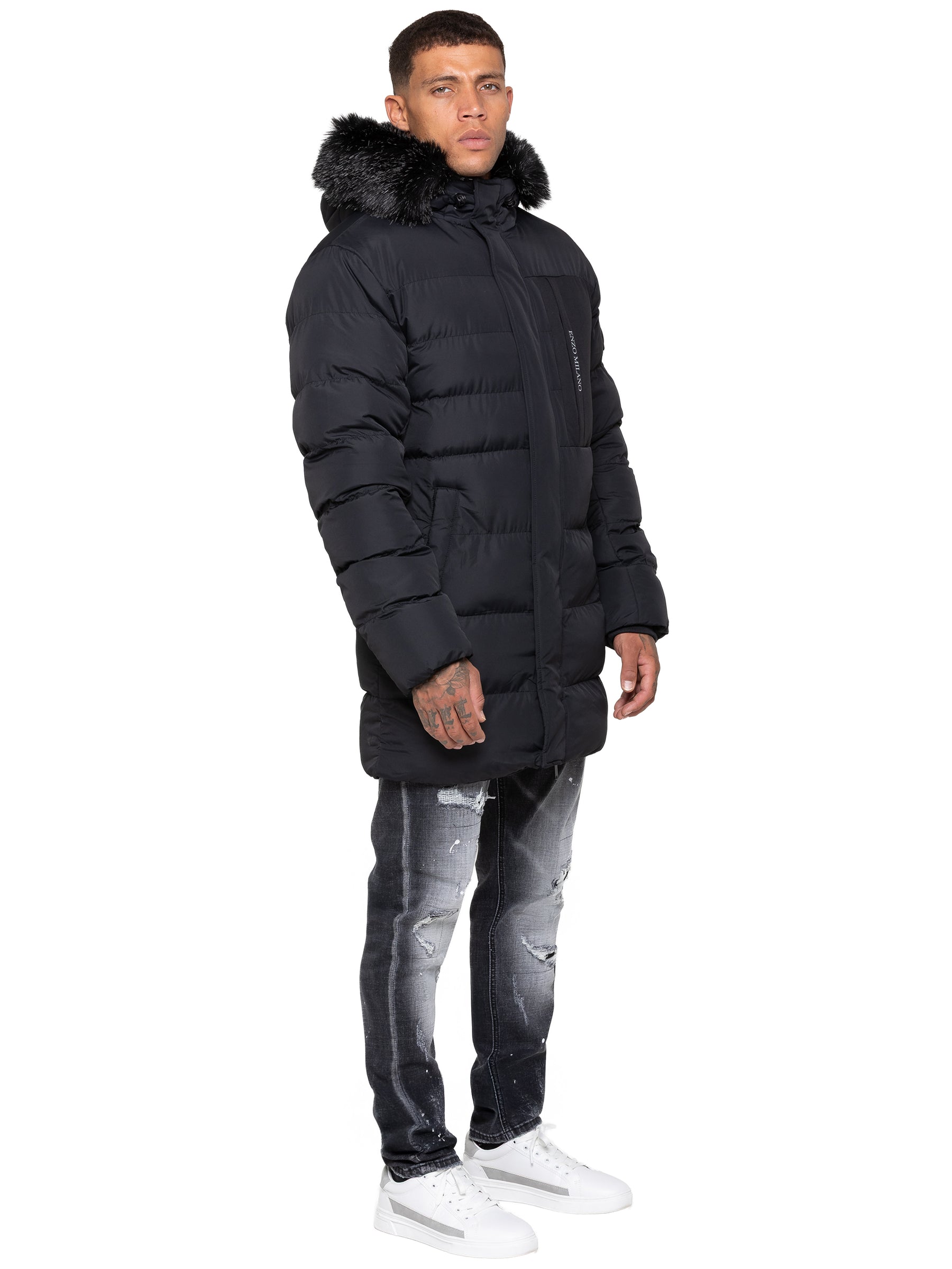 Enzo Milano | Mens Faux Fur Lined Hood Long Jacket