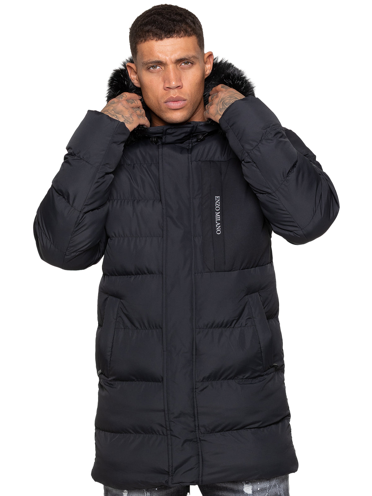 Enzo Milano | Mens Faux Fur Lined Hood Long Jacket