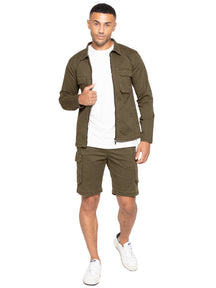 Enzo | Mens Cargo Overshirt Tracksuit With Shorts Set