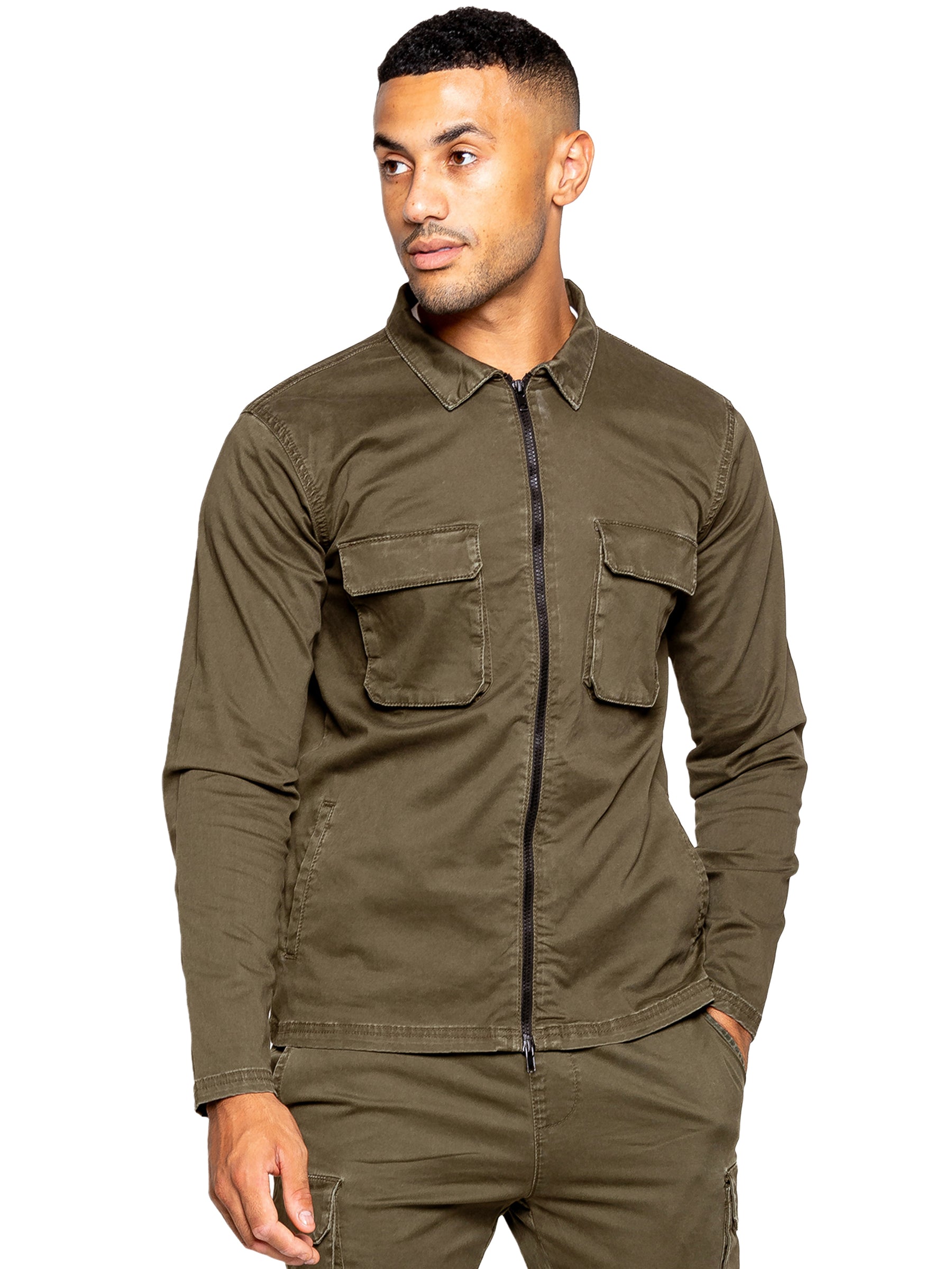 Enzo | Mens Cargo Overshirt Tracksuit With Shorts Set