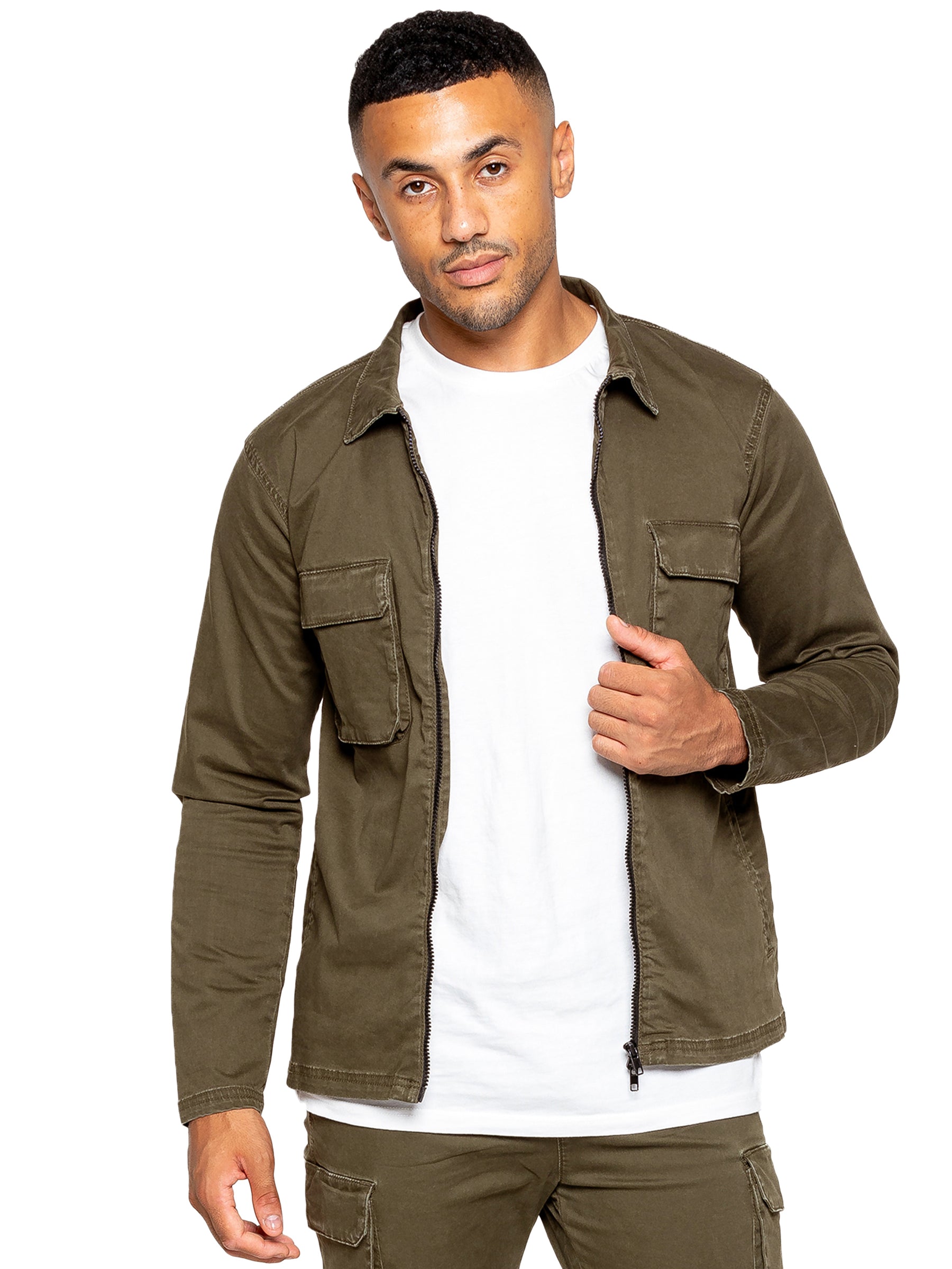 Enzo | Mens Cargo Overshirt Tracksuit With Shorts Set