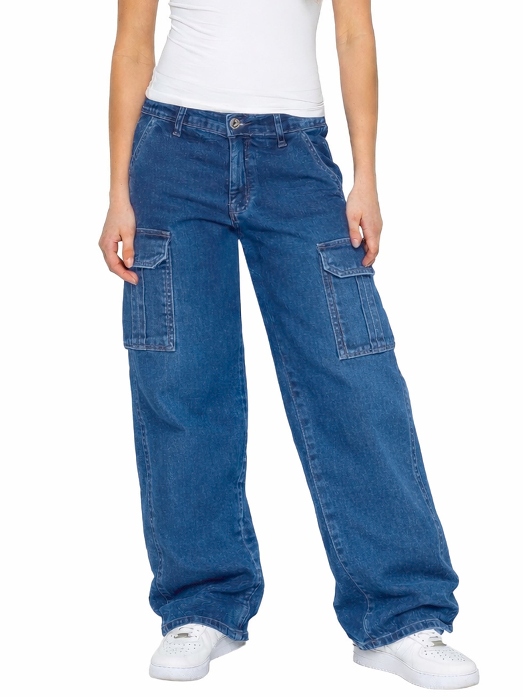 Enzo | Womens Baggy Cargo Jeans